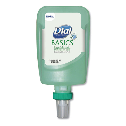 Dial Basics Hypoallergenic Foaming Hand Wash Refill for FIT Manual Dispenser, Honeysuckle, 1.2 L, 3/Carton