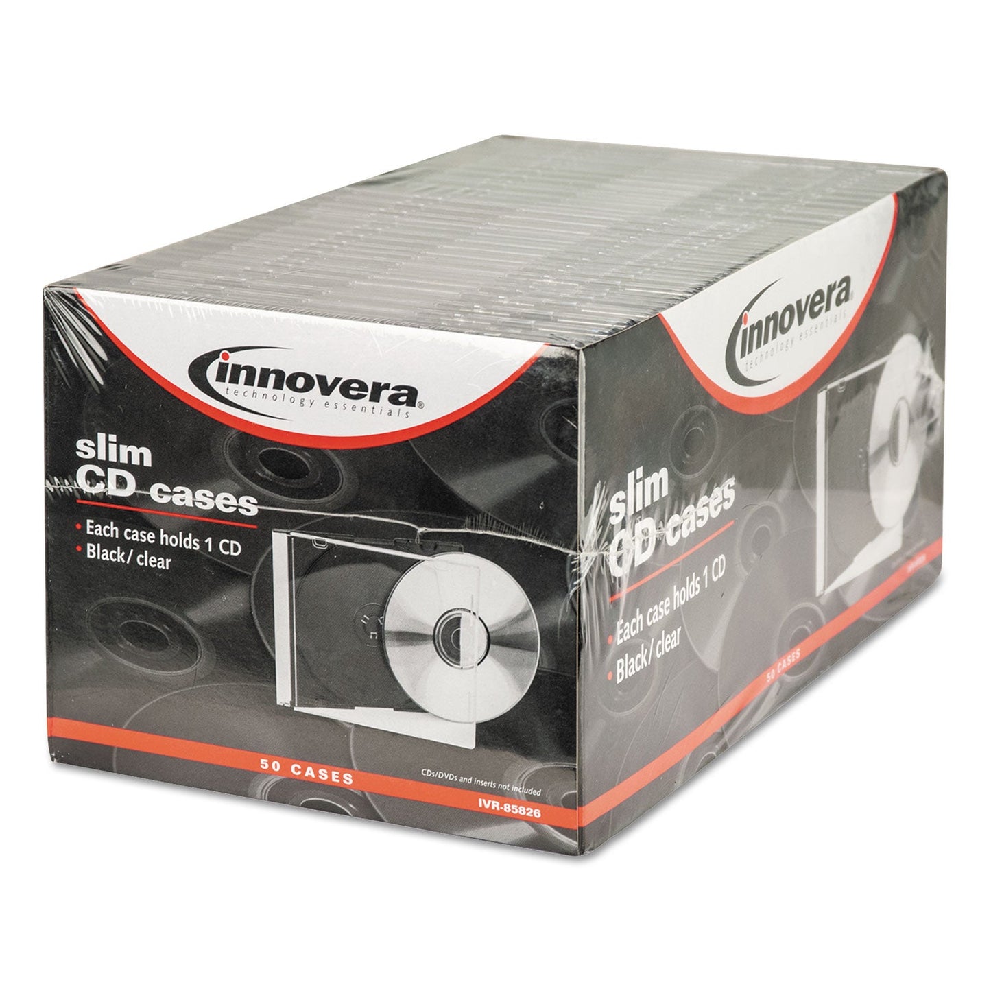 Innovera CD/DVD Slim Jewel Cases, Clear/Black, 50/Pack