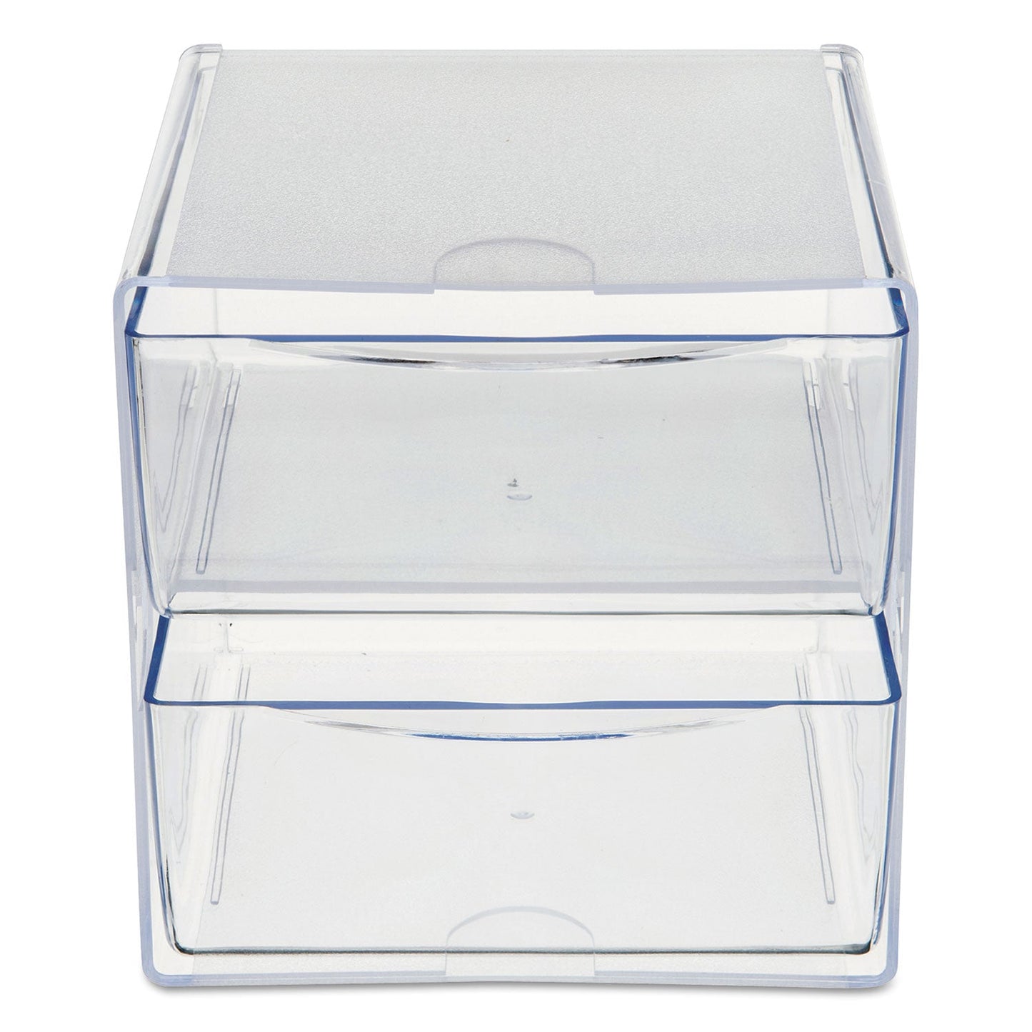 deflecto Stackable Cube Organizer, 2 Compartments, 2 Drawers, Plastic, 6 x 7.2 x 6, Clear