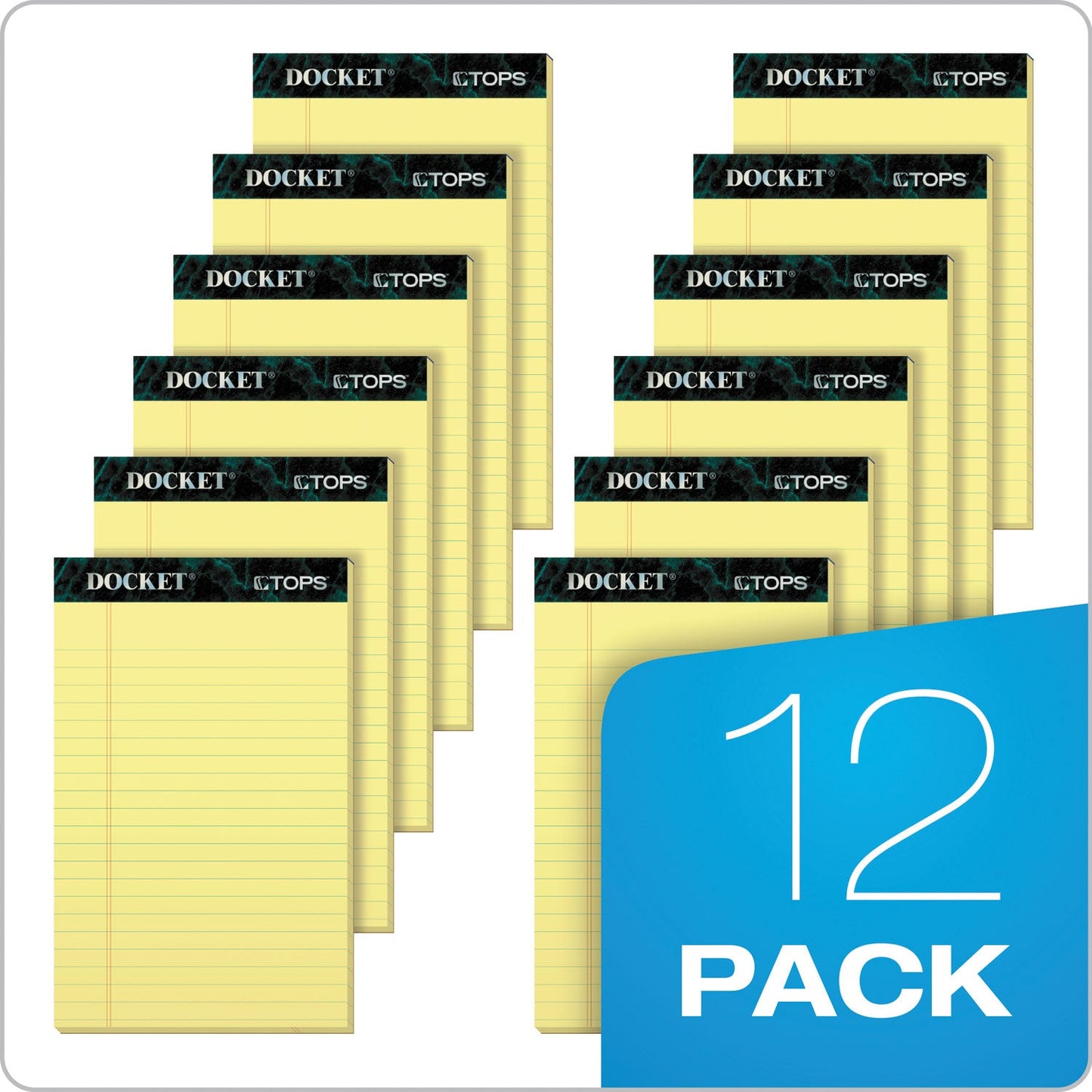 TOPS Docket Ruled Perforated Pads, Narrow Rule, 50 Canary-Yellow 5 x 8 Sheets, 12/Pack