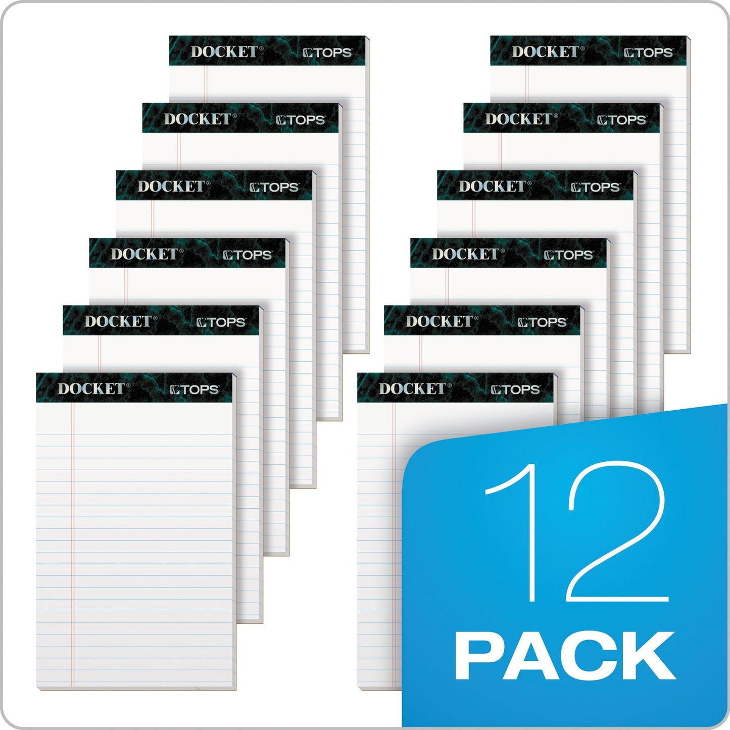 TOPS Docket Ruled Perforated Pads, Wide/Legal Rule, 50 White 8.5 x 11.75 Sheets, 12/Pack