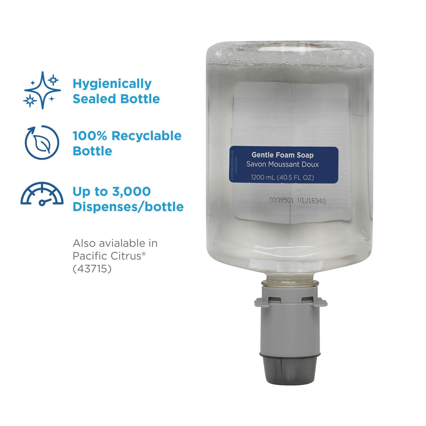Georgia Pacific Pacific Blue Ultra Foam Soap Manual Dispenser Refill, Fragrance-Free, 1,200 mL, 4/Carton