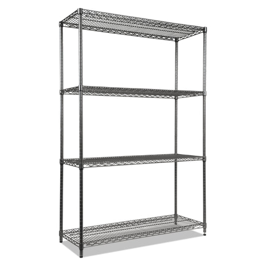 Alera Wire Shelving Starter Kit, Four-Shelf, 48w x 18d x 72h, Black Anthracite