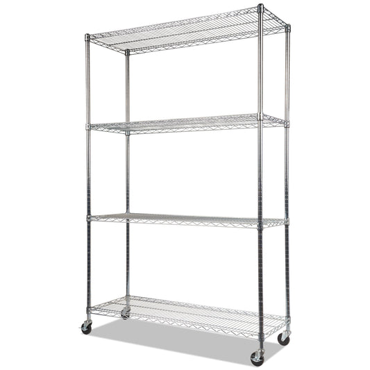 Alera NSF Certified 4-Shelf Wire Shelving Kit with Casters, 48w x 18d x 72h, Silver