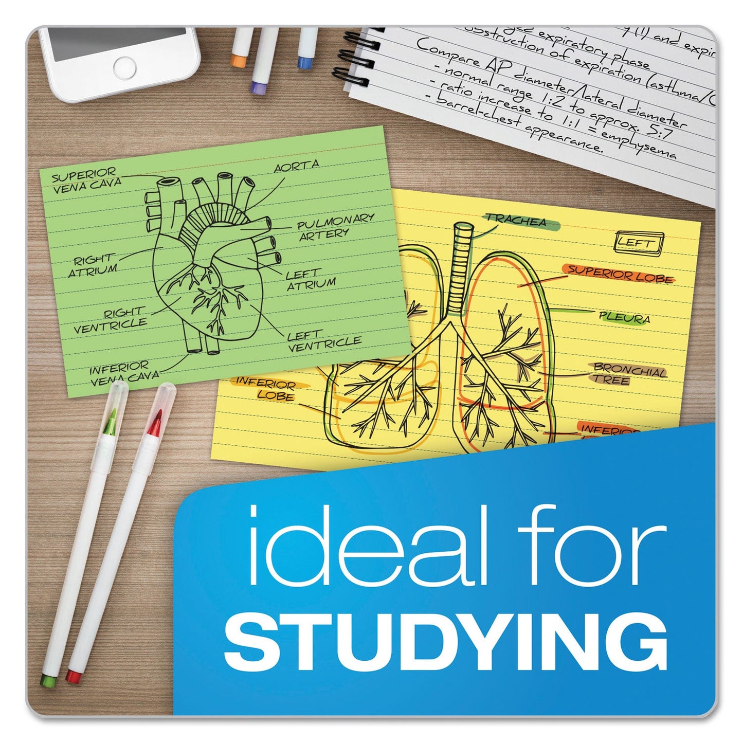 Oxford Ruled Index Cards, 3 x 5, Green, 100/Pack