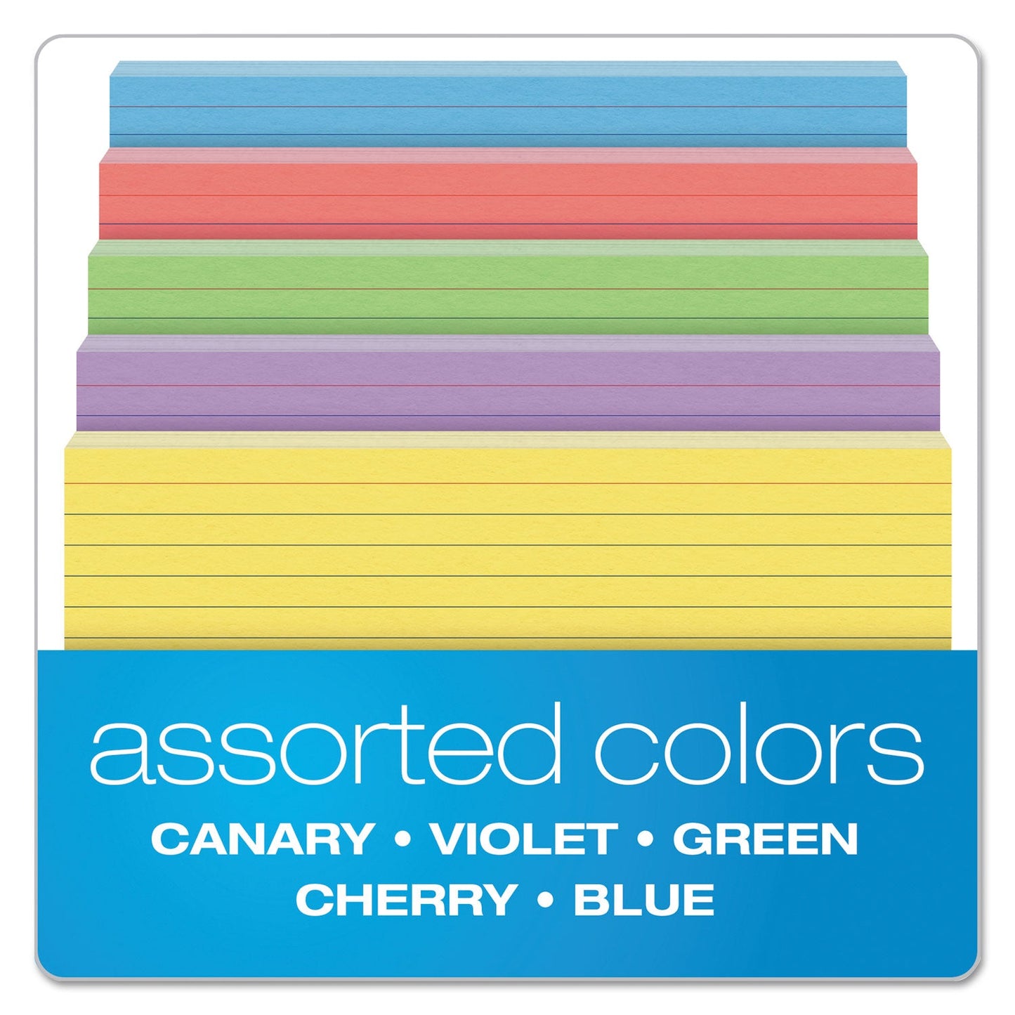 Oxford Ruled Index Cards, 5 x 8, Blue/Violet/Canary/Green/Cherry, 100/Pack