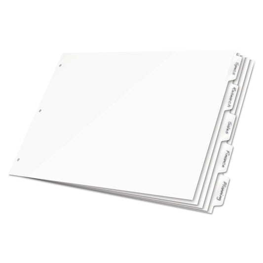 Cardinal Write 'n Erase Tabloid Index Dividers, 5-Tab, 11 x 17, White, 1 Set