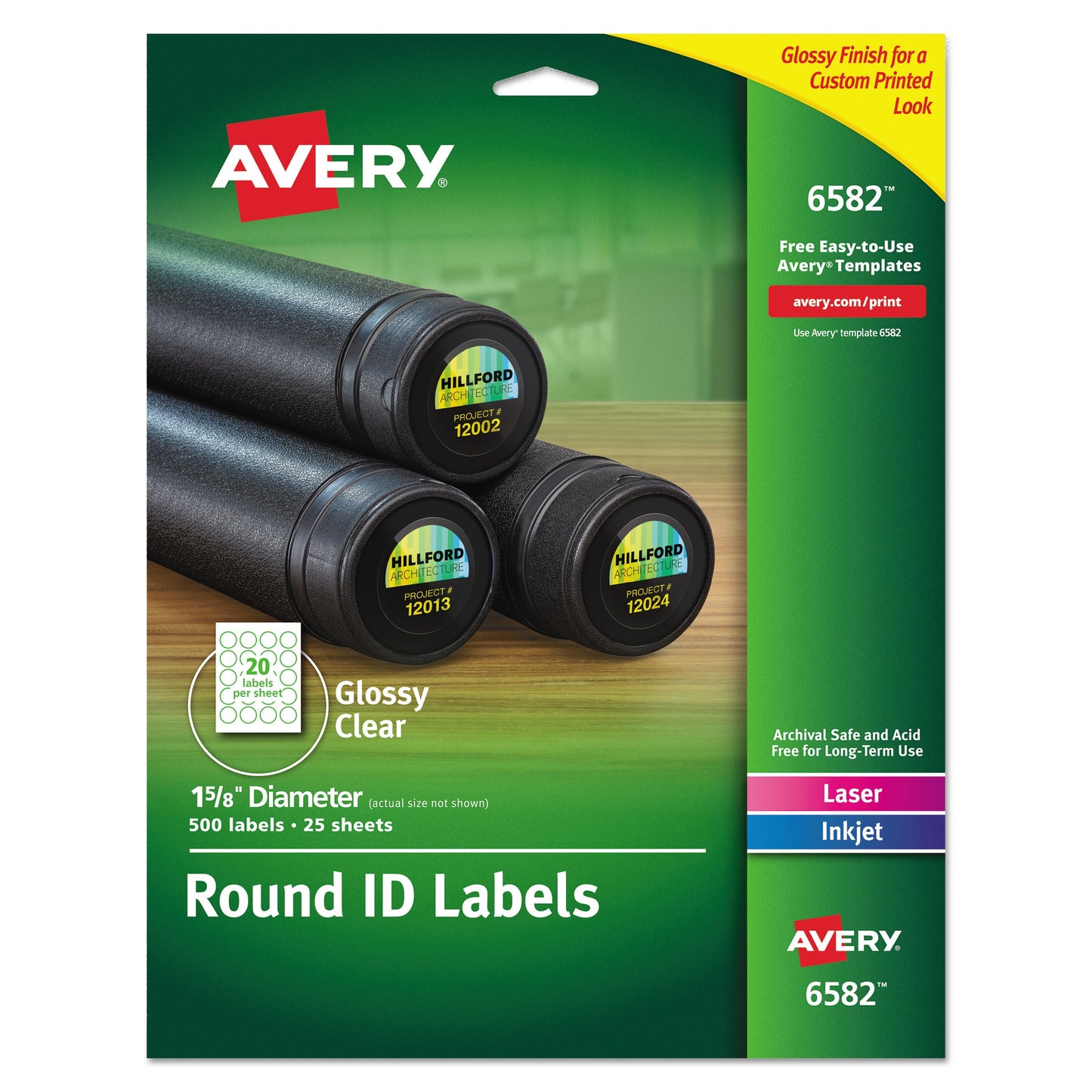 Avery Round Print-to-the Edge Labels with SureFeed and EasyPeel, 1.67" dia, Glossy Clear, 500/PK