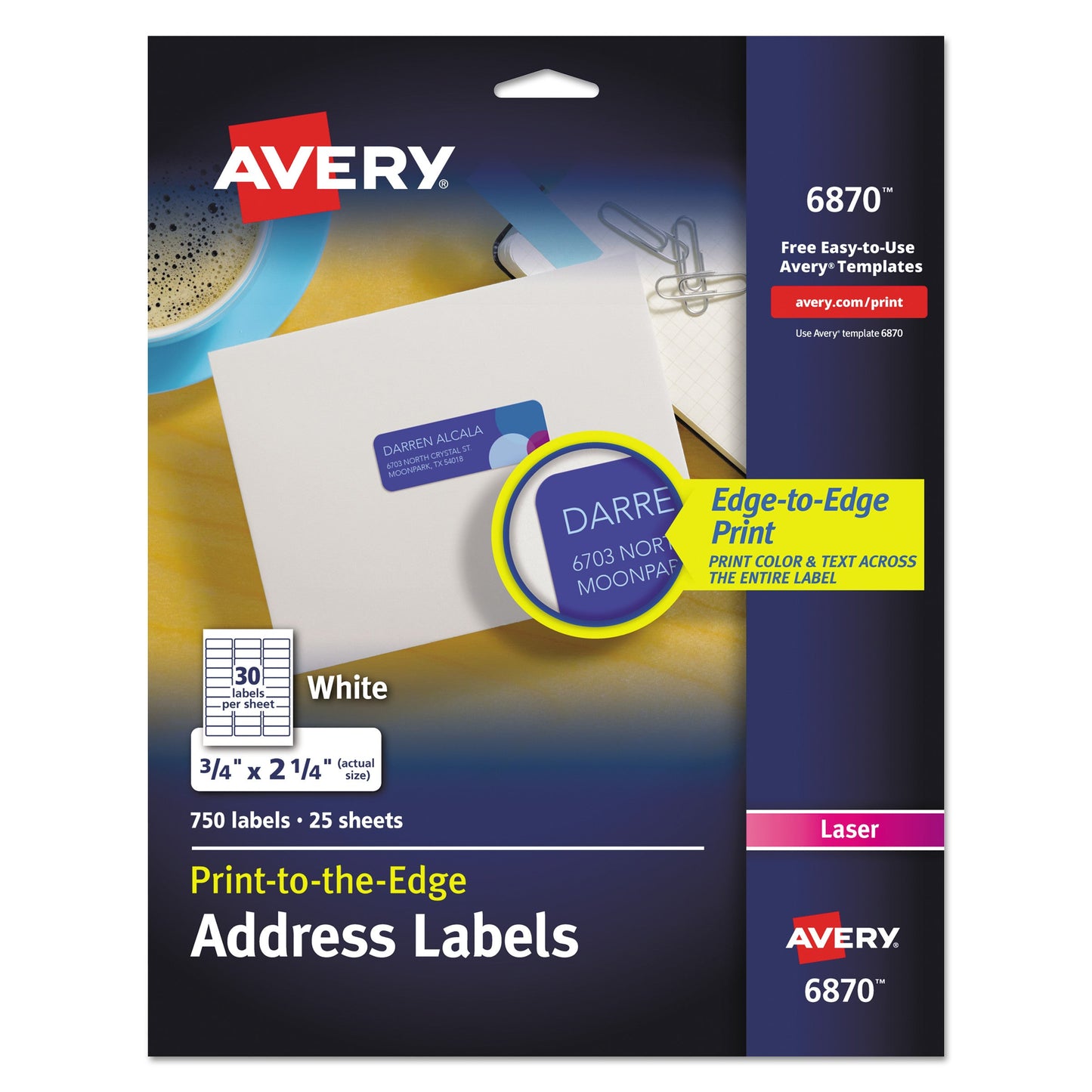 Avery Vibrant Laser Color-Print Labels w/ Sure Feed, 0.75 x 2.25, White, 750/PK