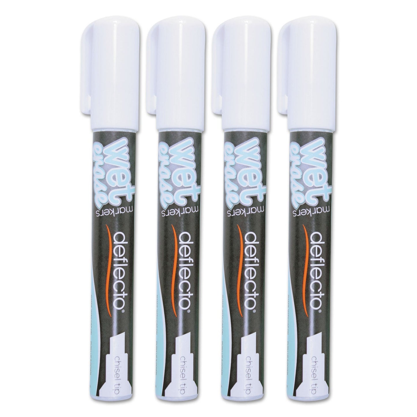 deflecto Wet Erase Markers, Medium Chisel Tip, White, 4/Pack