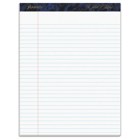 Ampad Gold Fibre Quality Writing Pads, Wide/Legal Rule, 50 White 8.5 x 11.75 Sheets, Dozen