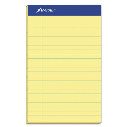 Ampad Perforated Writing Pads, Narrow Rule, 50 Canary-Yellow 5 x 8 Sheets, Dozen