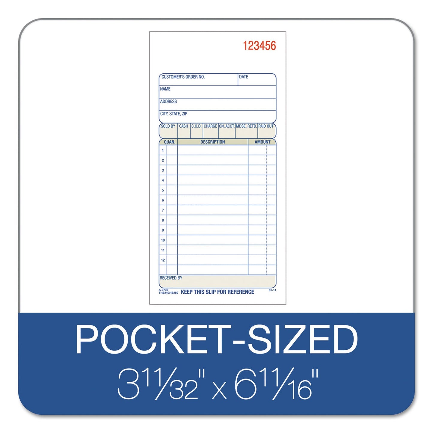 Adams Two-Part Sales Book, Two-Part Carbon, 3.38 x 6.69, 1/Page, 50 Forms