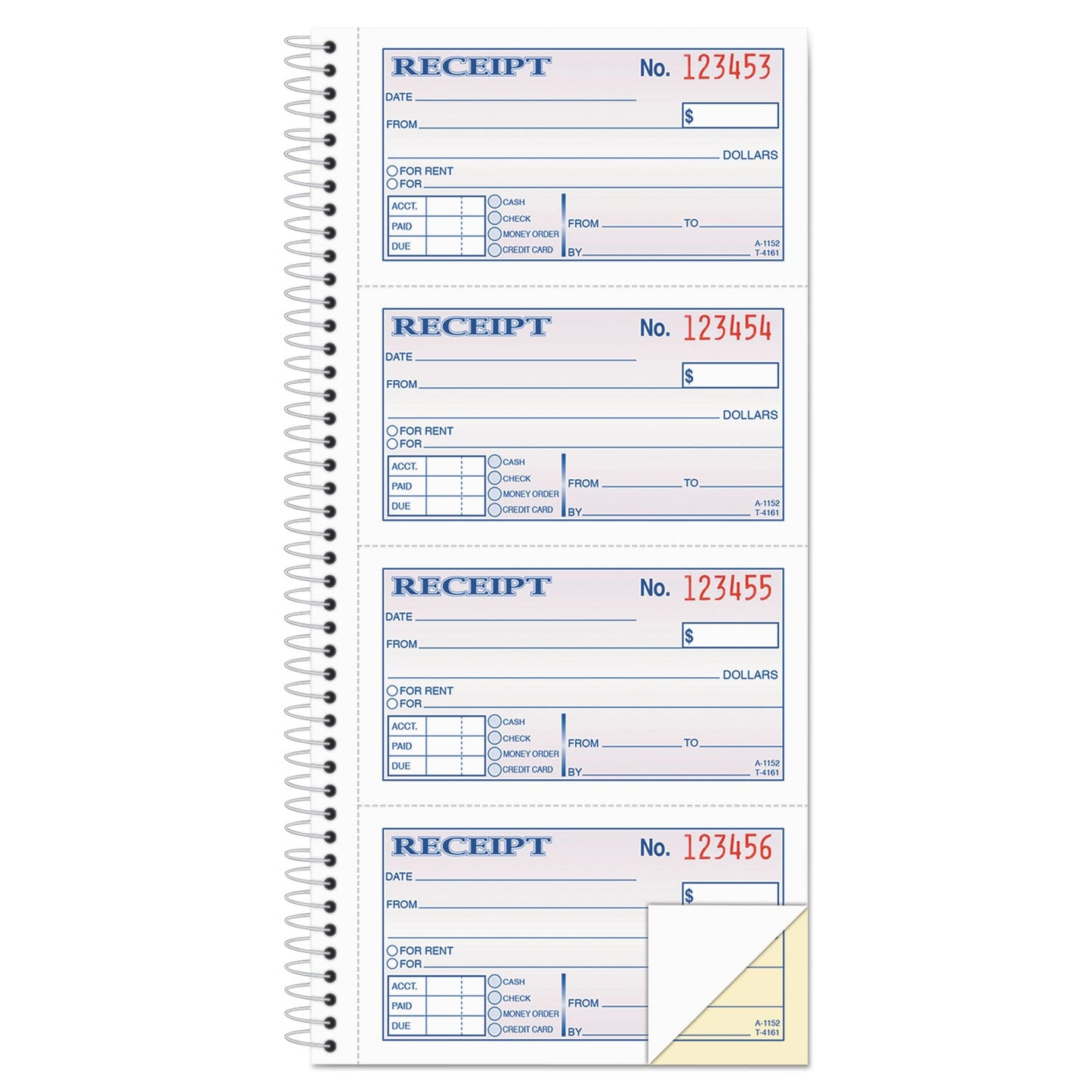 Adams Two-Part Rent Receipt Book, Two-Part Carbonless, 2.75 x 4.75, 4/Page, 200 Forms