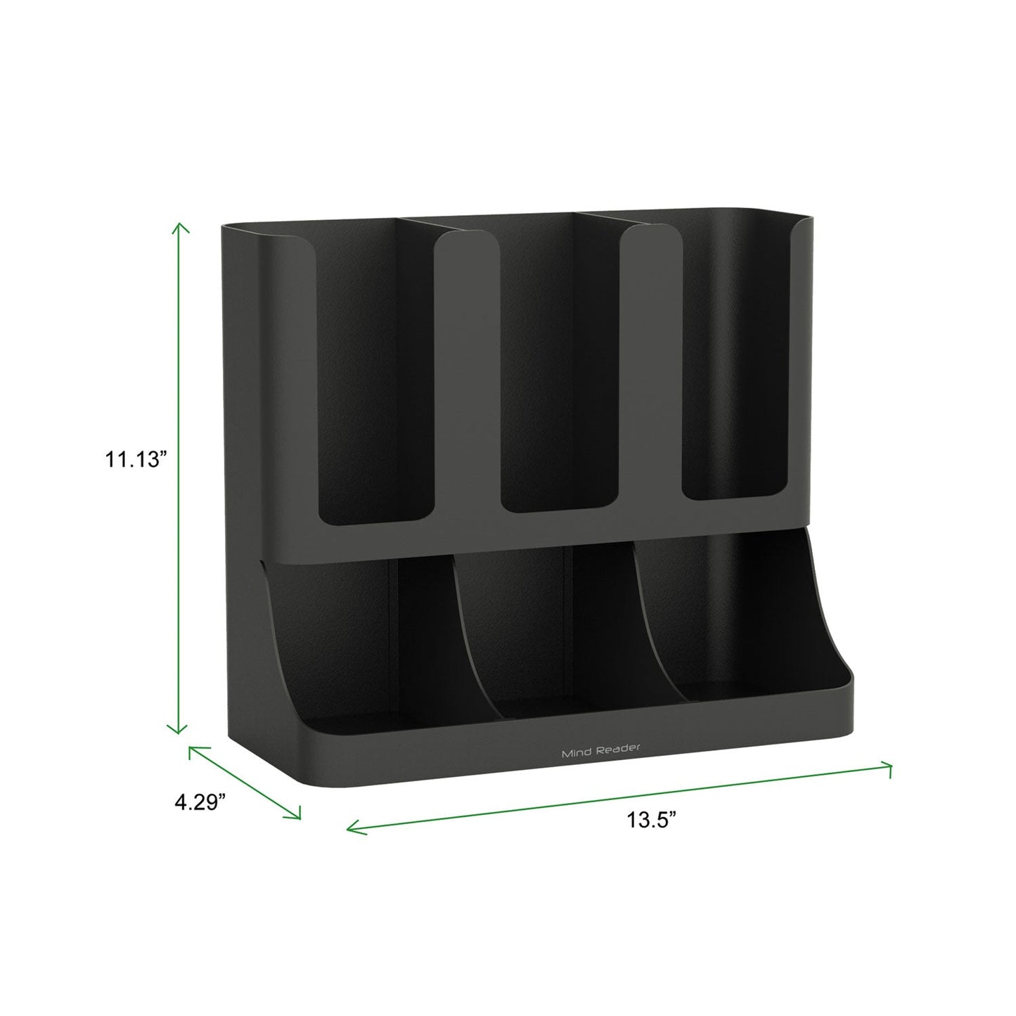 Mind Reader Flume Six-Section Upright Coffee Condiment/Cup Organizer, 11.5 x 6.5 x 15, Black