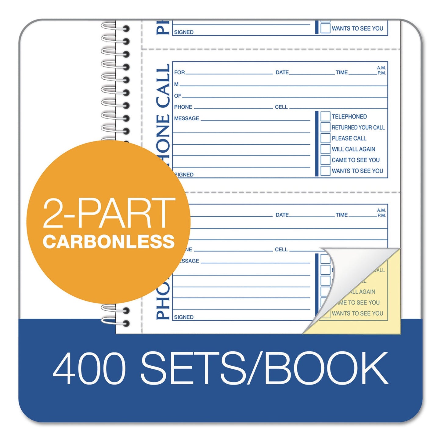 TOPS Second Nature Phone Call Book, Two-Part Carbonless, 2.75 x 5, 4/Page, 400 Forms
