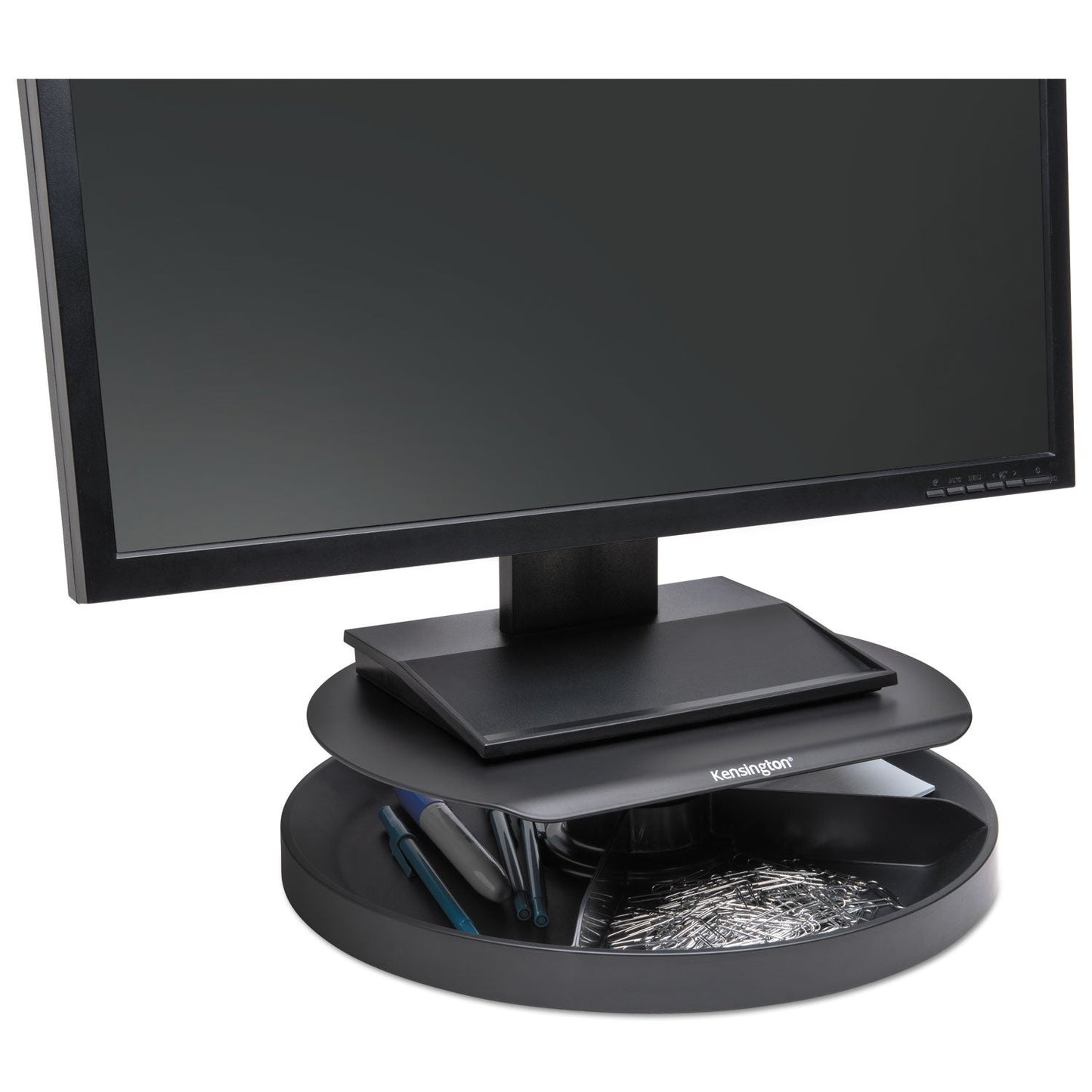 Kensington Spin2 Monitor Stand with SmartFit, 12.6" x 12.6" x 2.25" to 3.5", Black, Supports 40 lbs