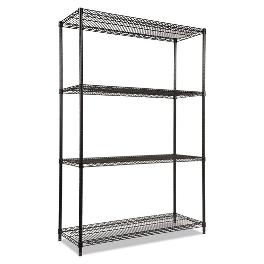 Alera NSF Certified Industrial Four-Shelf Wire Shelving Kit, 48w x 18d x 72h, Black