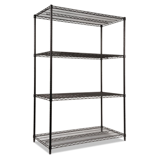 Alera NSF Certified Industrial Four-Shelf Wire Shelving Kit, 48w x 24d x 72h, Black