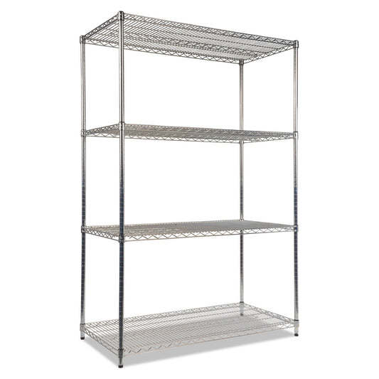 Alera NSF Certified Industrial Four-Shelf Wire Shelving Kit, 48w x 24d x 72h, Silver