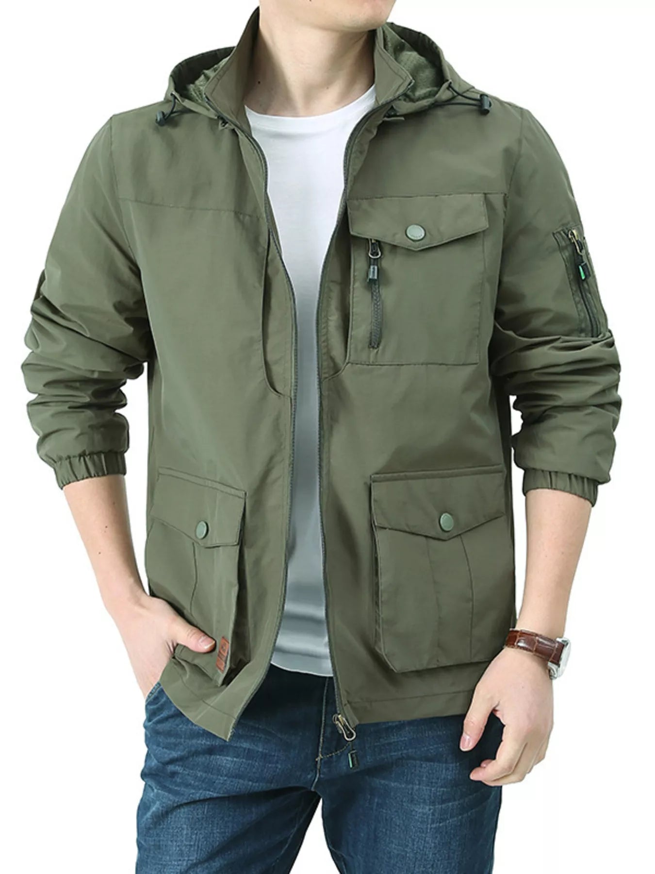 Men's Plus Size Lightweight Hooded Windbreaker Jacket