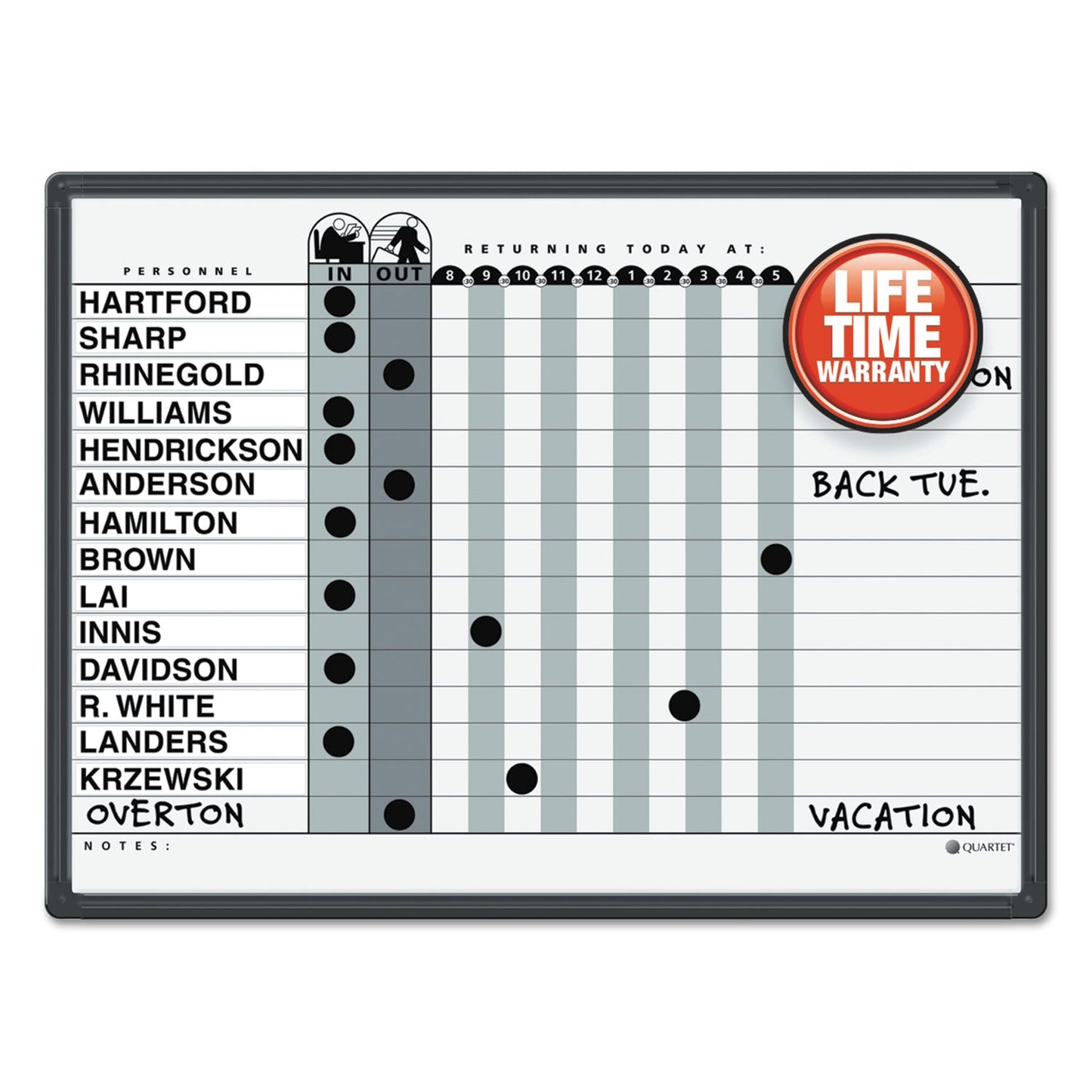 Quartet Magnetic Employee In/Out Board, Porcelain, 24 x 18, Gray/Black, Aluminum Frame
