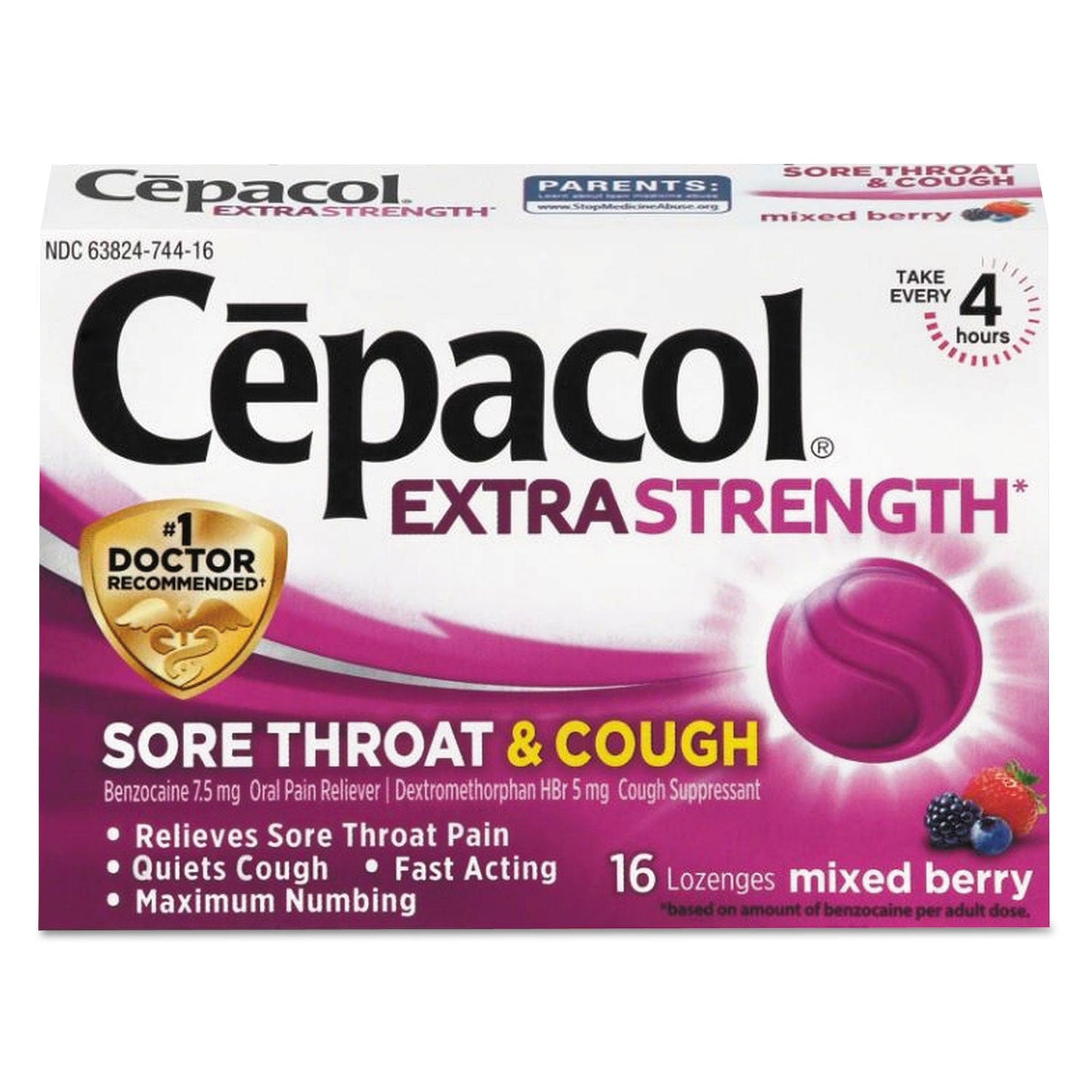 Cepacol Sore Throat and Cough Lozenges, Mixed Berry, 16/Pack, 24 Packs/Carton