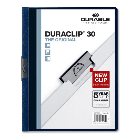 Durable DuraClip Report Cover, Clip Fastener, 8.5 x 11, Clear/Navy, 25/Box