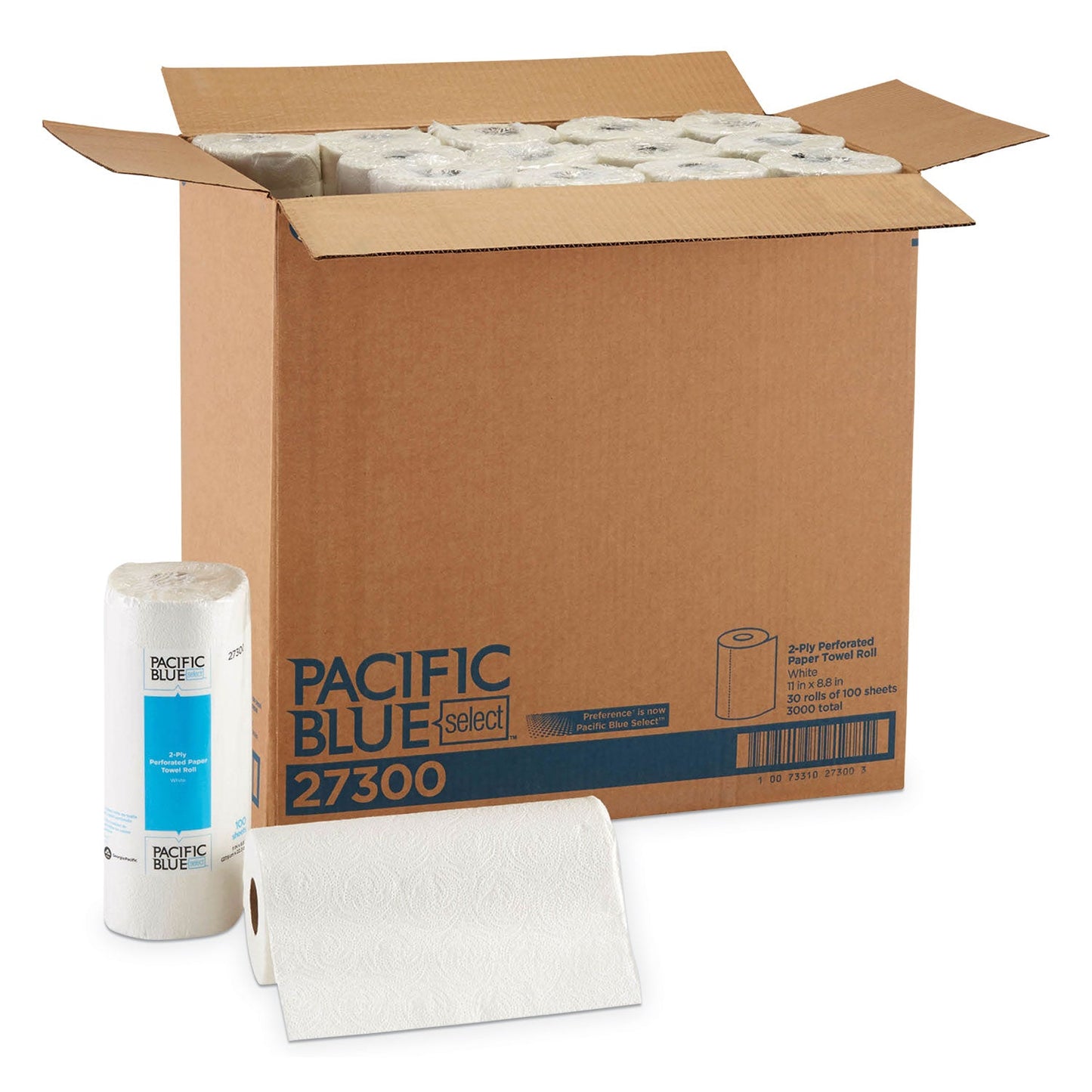 Georgia Pacific Pacific Blue Select Two-Ply Perforated Paper Kitchen Roll Towels, 2-Ply, 11 x 8.88, White, 100/Roll