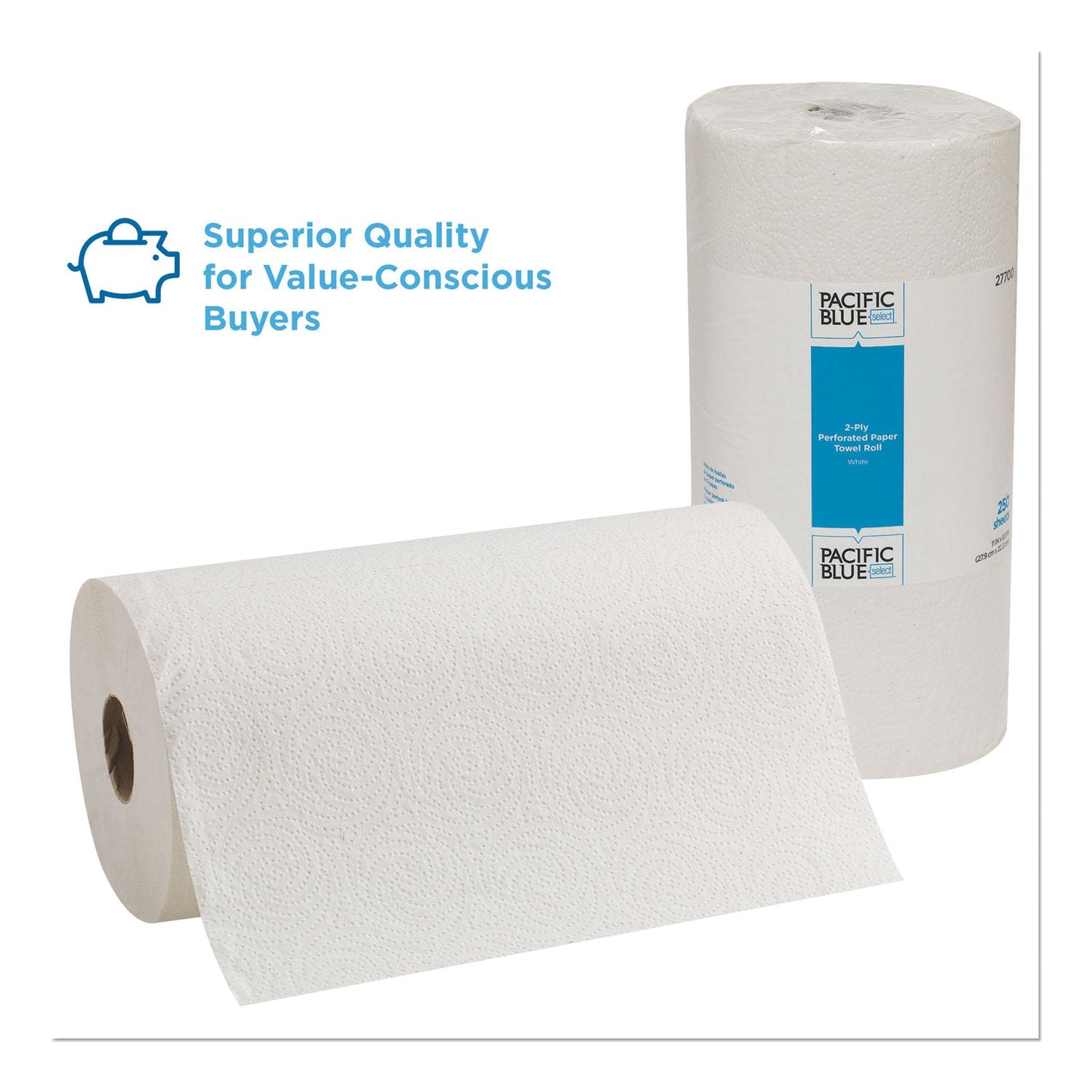 Georgia Pacific Pacific Blue Select Two-Ply Perforated Paper Kitchen Roll Towels, 2-Ply, 11 x 8.8, White, 250/Roll, 12 Rolls/Carton
