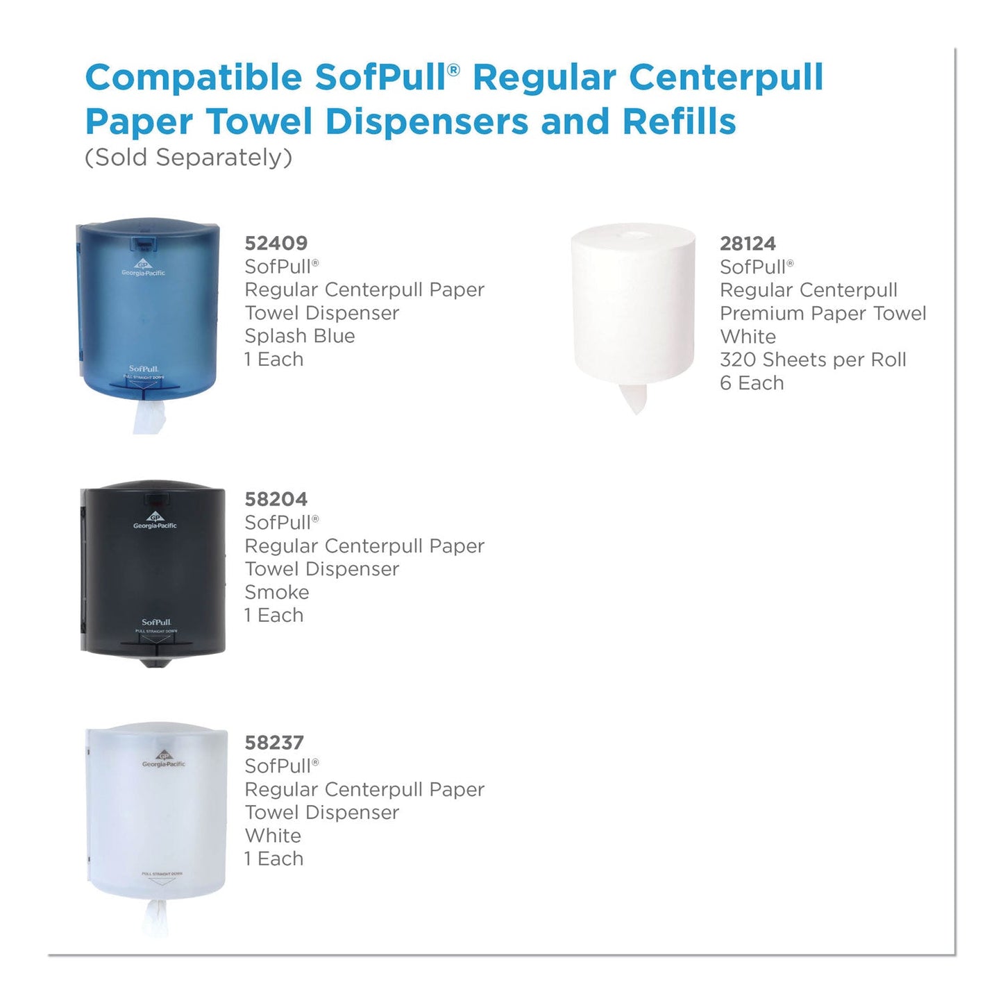 Georgia Pacific SofPull Center-Pull Perforated Paper Towels, 1-Ply, 7.8 x 15, White, 320/Roll, 6 Rolls/Carton