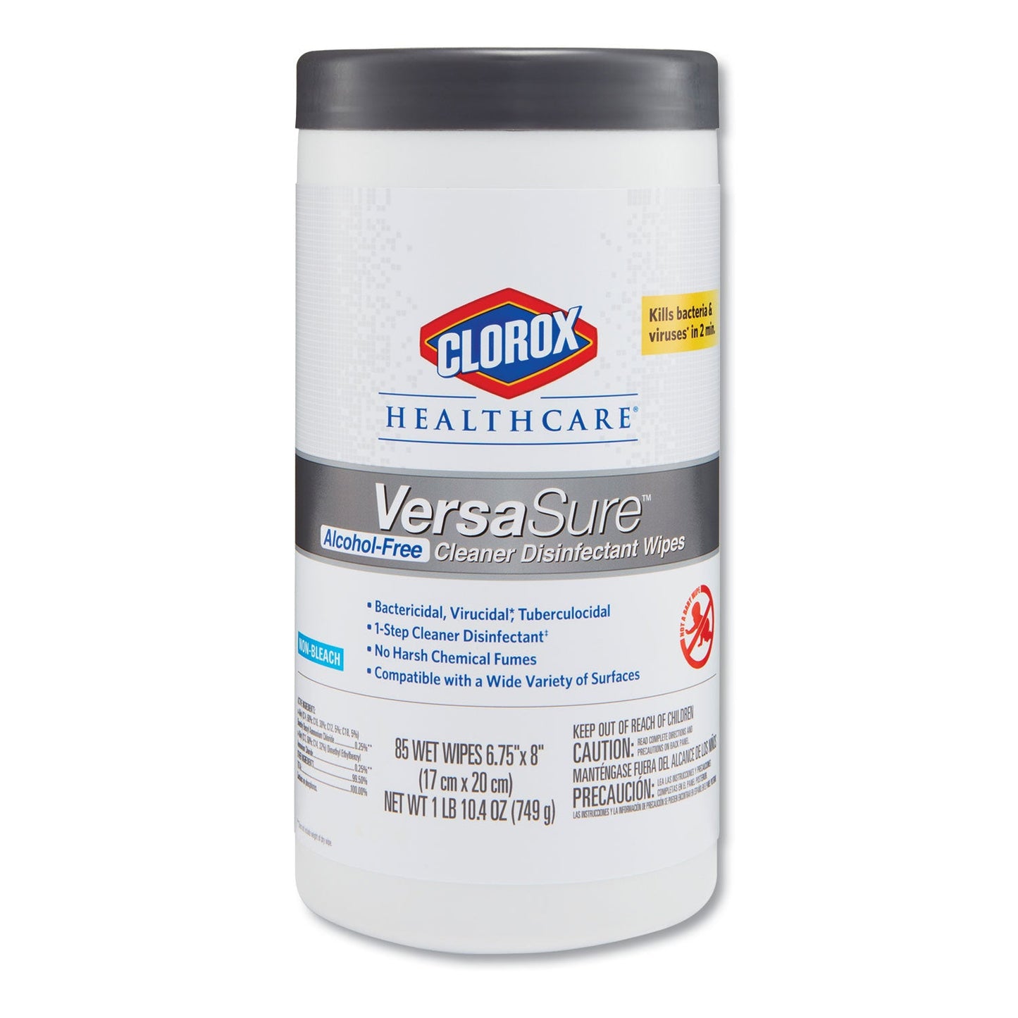Clorox VersaSure Cleaner Disinfectant Wipes, 1-Ply, 8 x 6.75, White, 85 Towels/Can