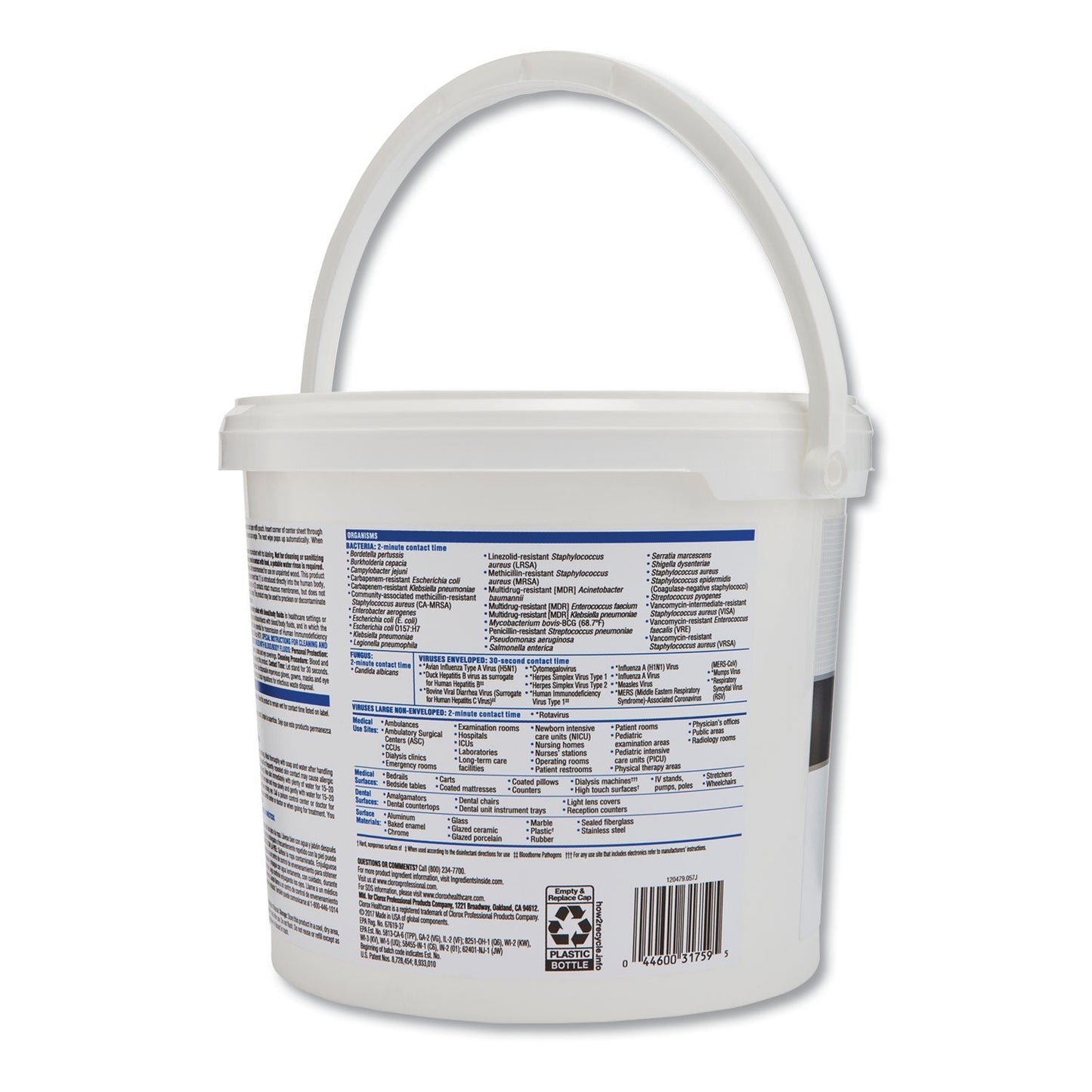 Clorox VersaSure Cleaner Disinfectant Wipes, 1-Ply, 12 x 12, White, 110/Bucket