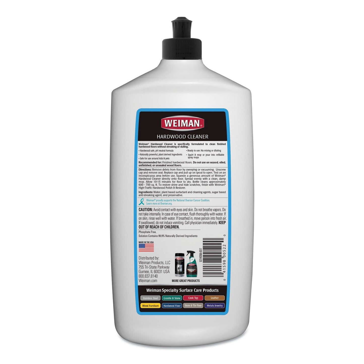 WEIMAN Hardwood Floor Cleaner, 32 oz Squeeze Bottle, 6/Carton