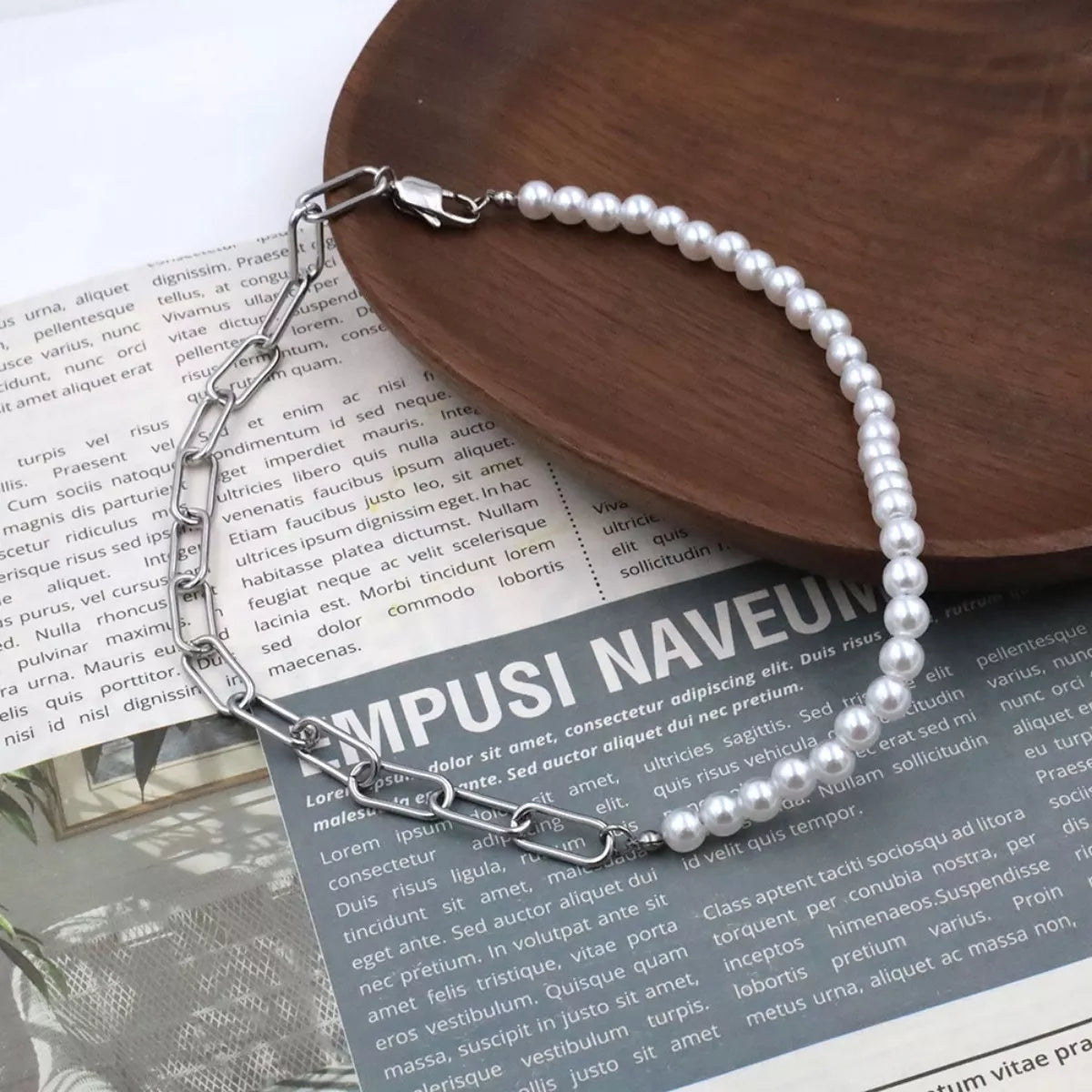 Pearl & Chain Link Necklace