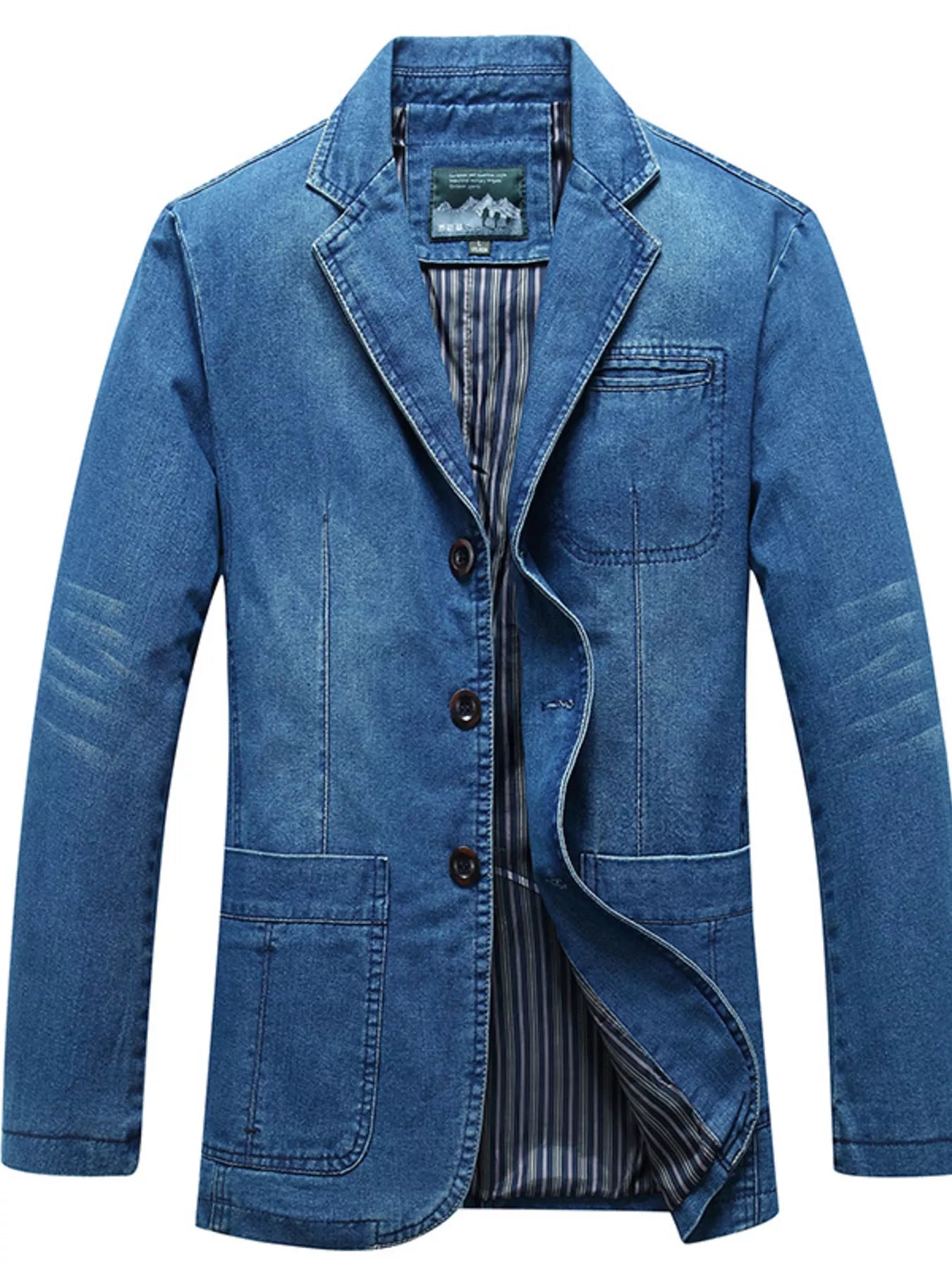 Men's Plus Size Button Down Denim Blazer Jacket