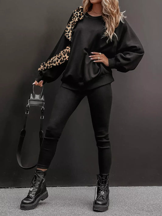 Leopard Trim Top and Pants Set