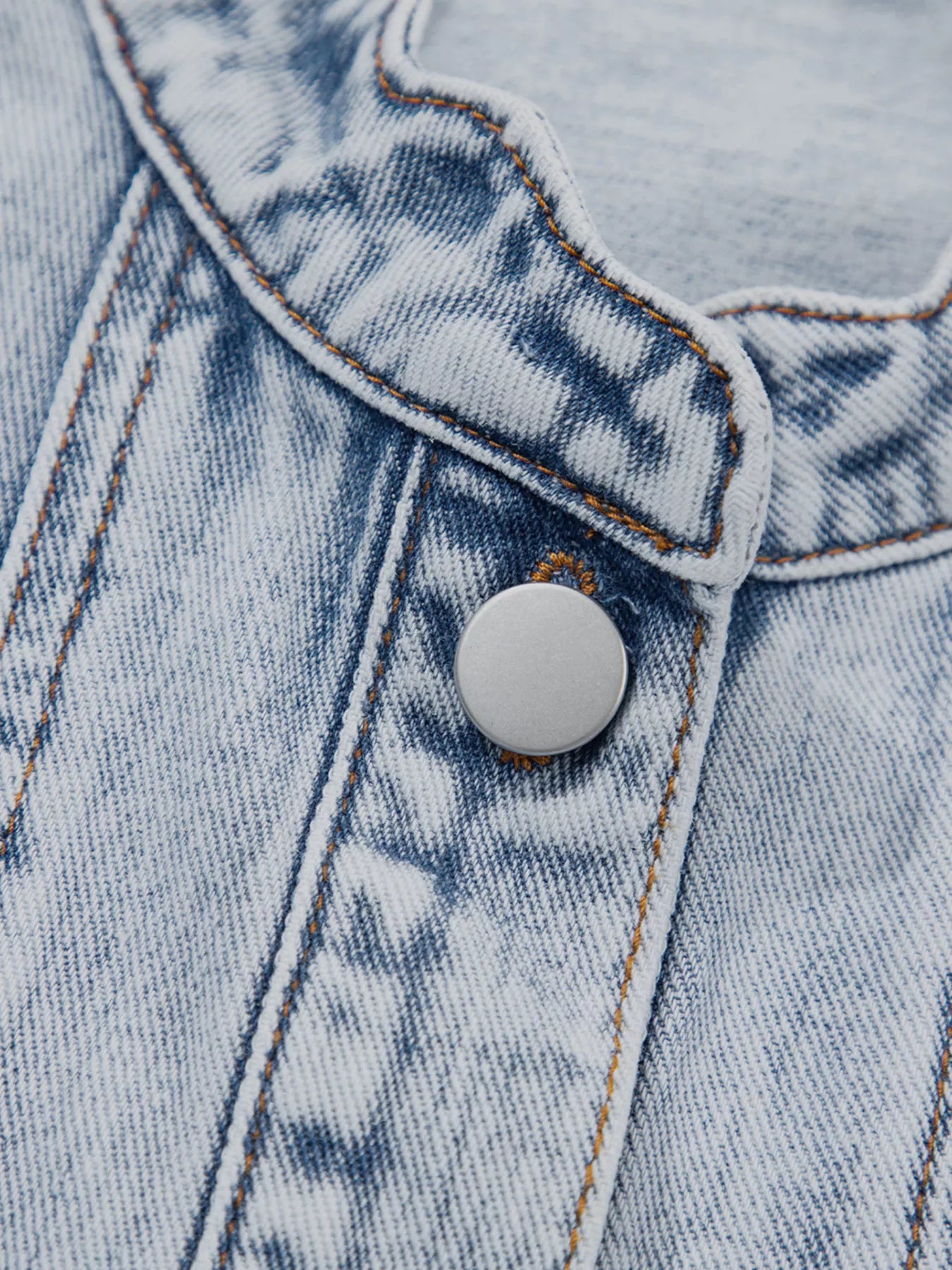 Scalloped Trim Patch Pocket Button Front Denim Vest