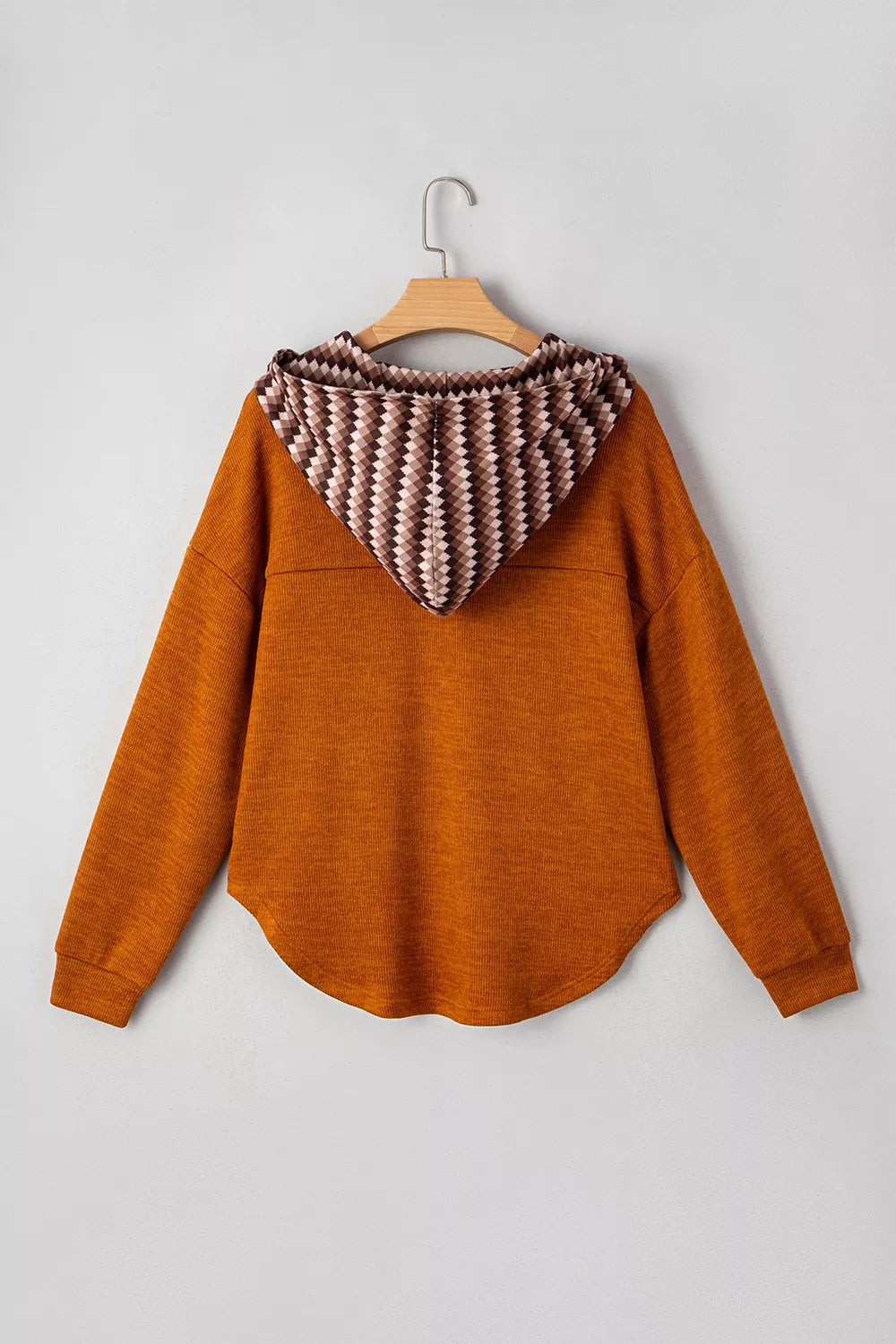 Casual Long Sleeve Henley Hooded Top