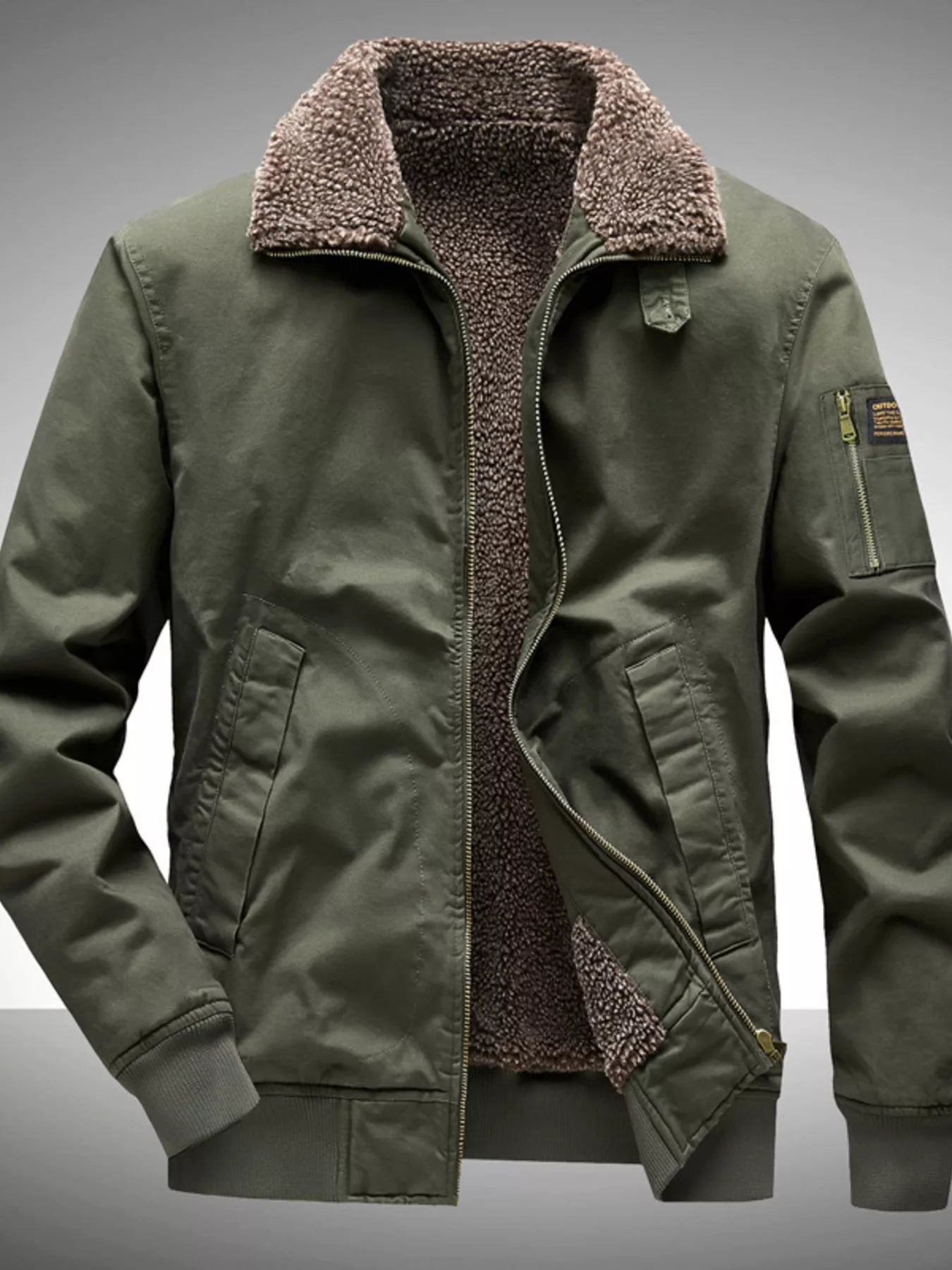 Men's Plus Size Winter Sherpa Lined Bomber Jacket