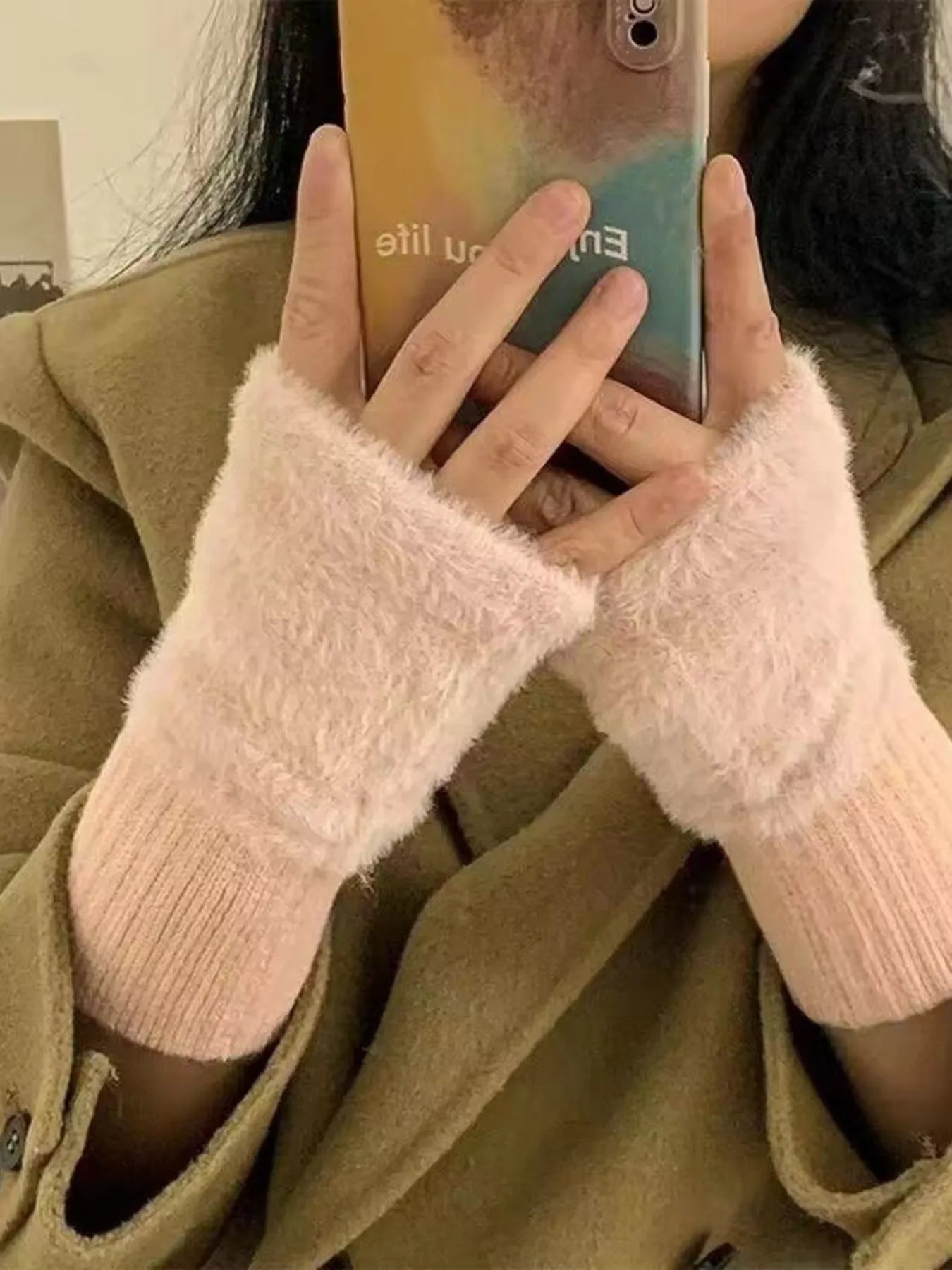 Fuzzy Cuff Fingerless Gloves