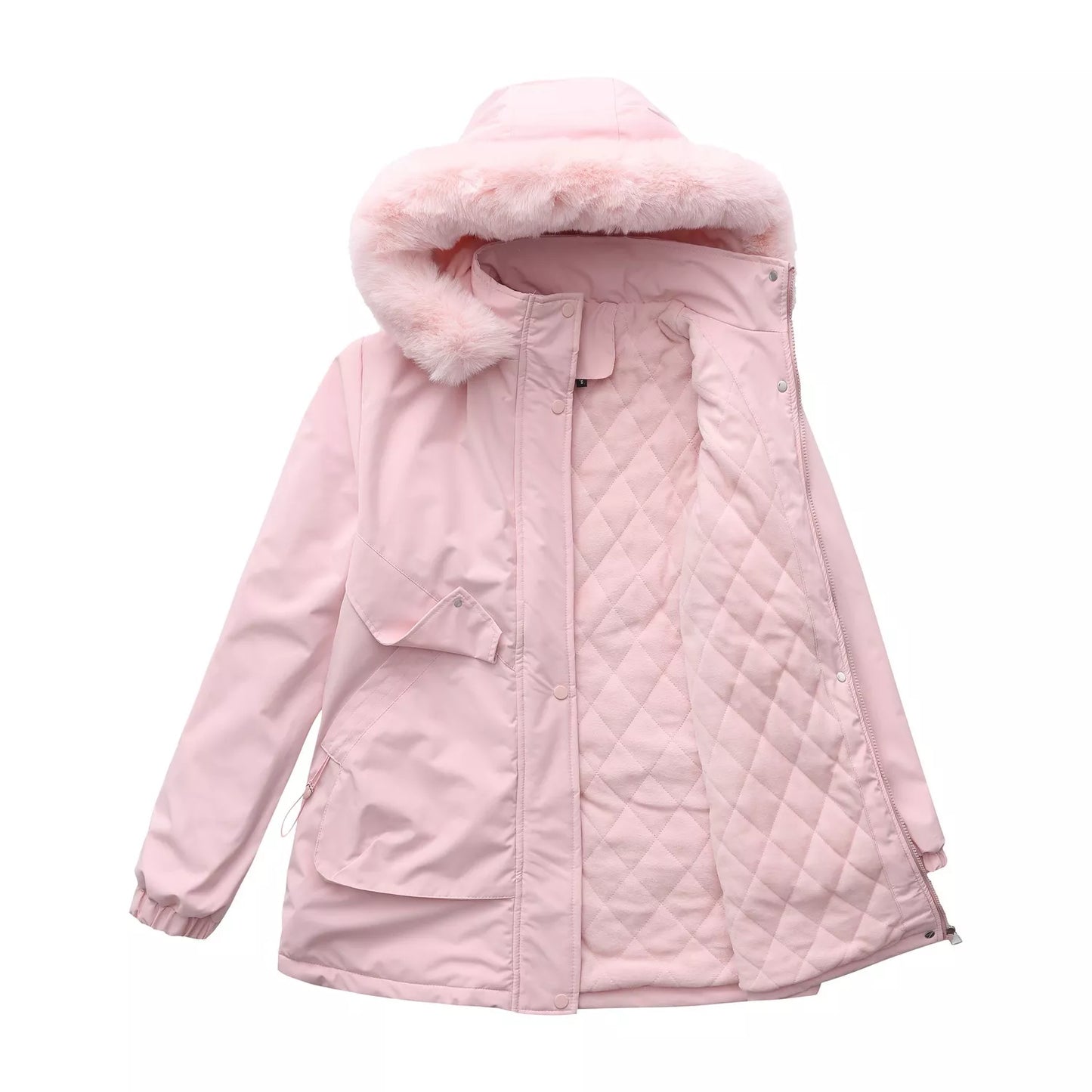 Full Size Fur Hooded Warm Winter Parka Outerwear Plus Size