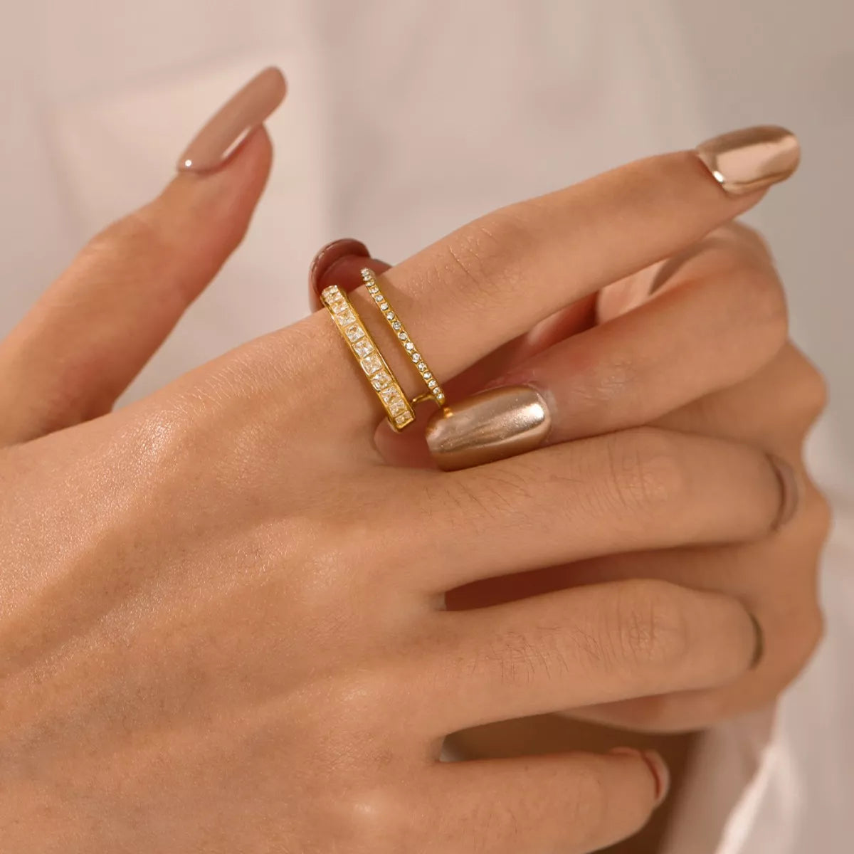18K Gold-Plated Rhinestone Open Ring
