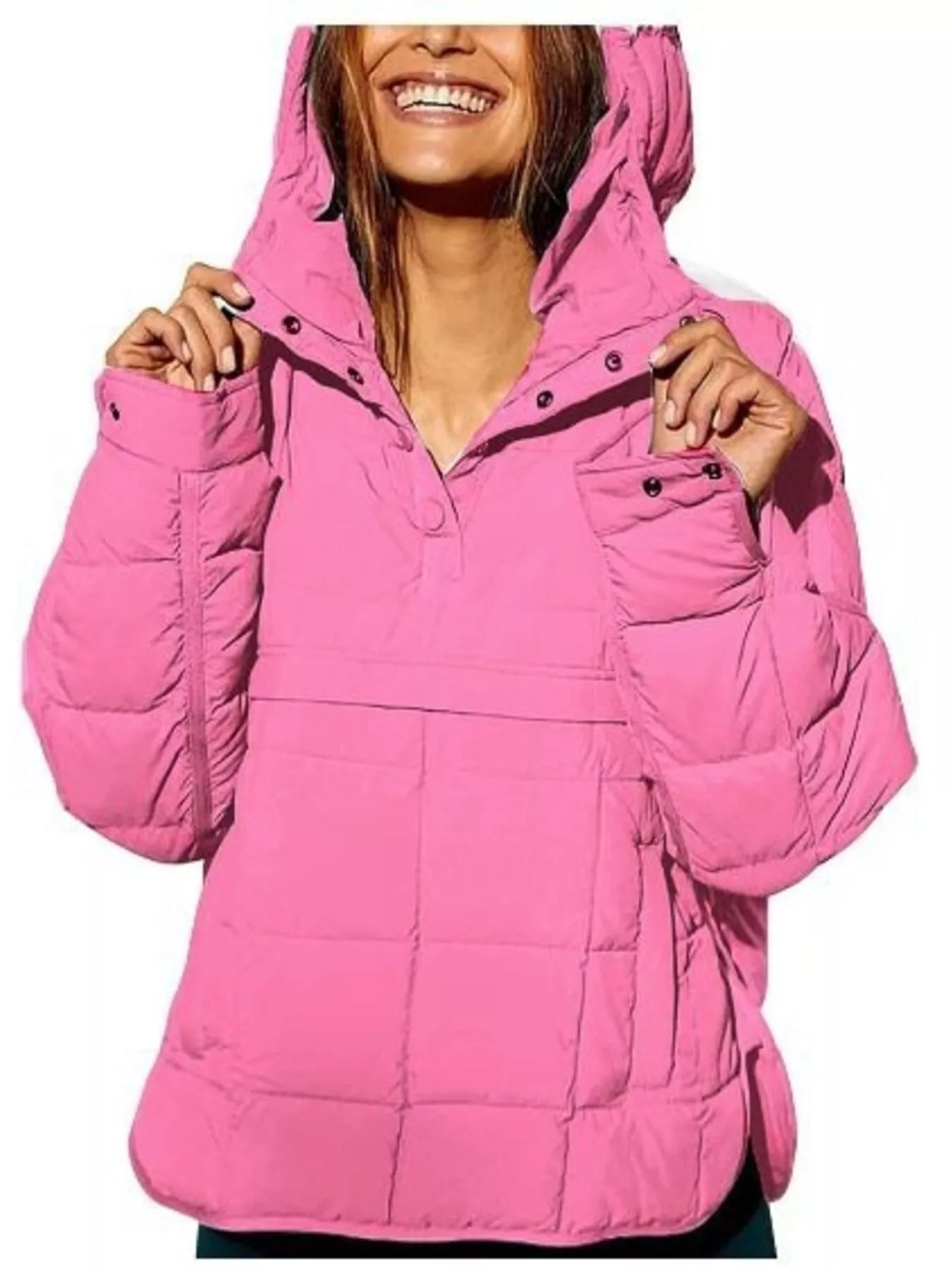 Full Size Quarter Snap Hooded Puffer Top Plus Size