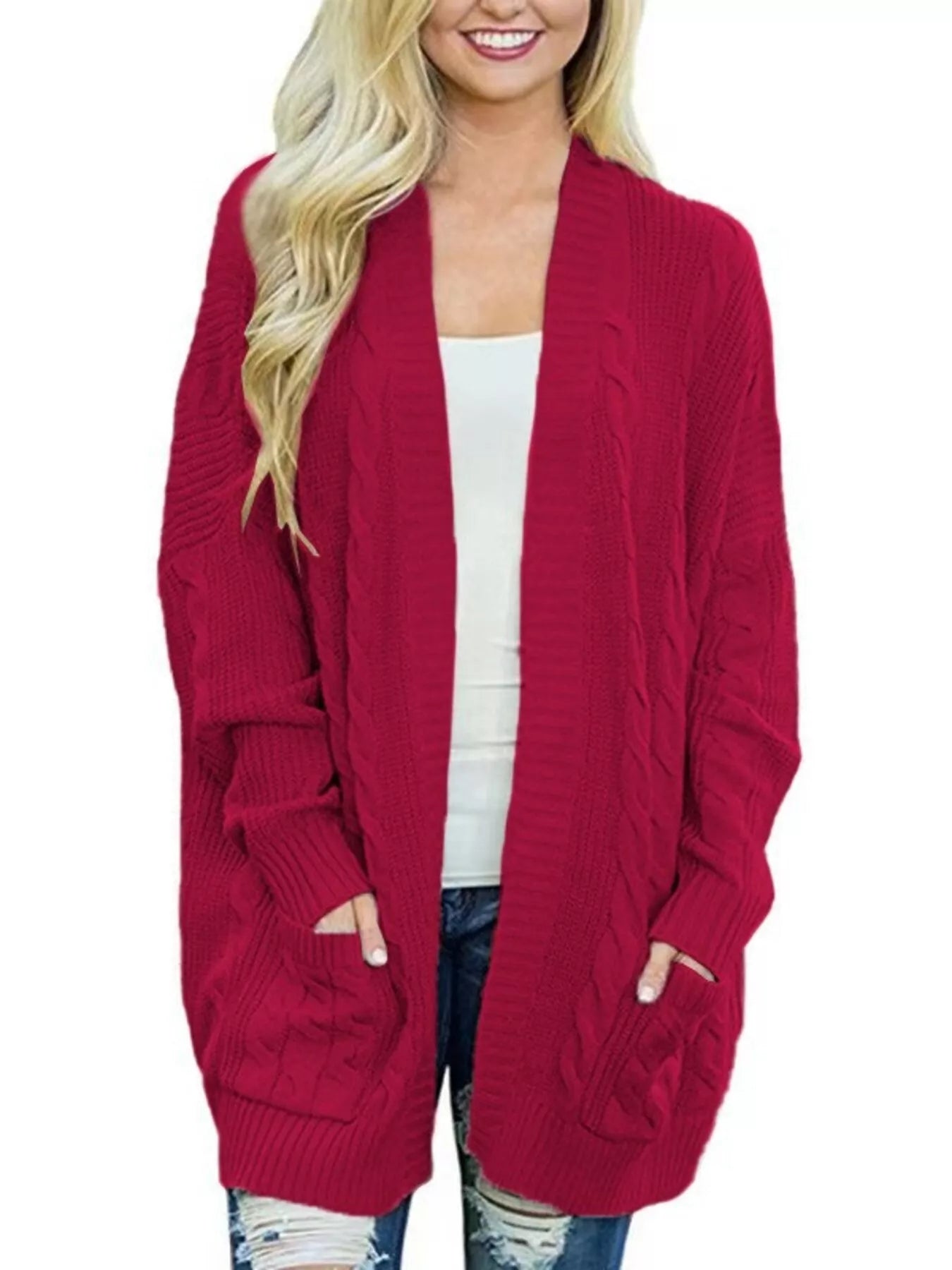 Full Size Chunky Knit Open Front Cardigan Plus Size
