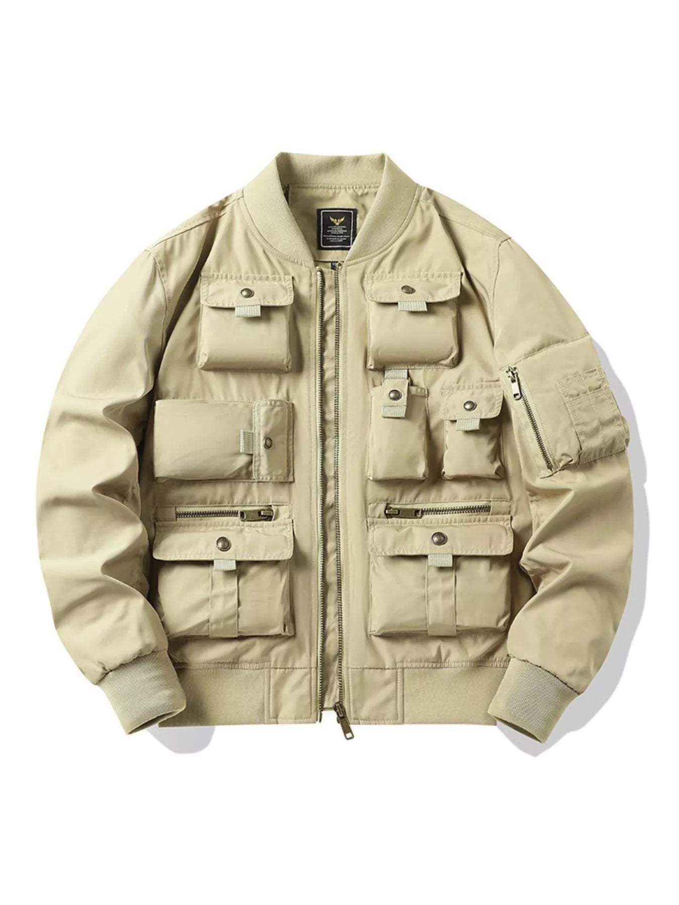 Men's Plus Size Multi-Pocket Zip Up Bomber Jacket