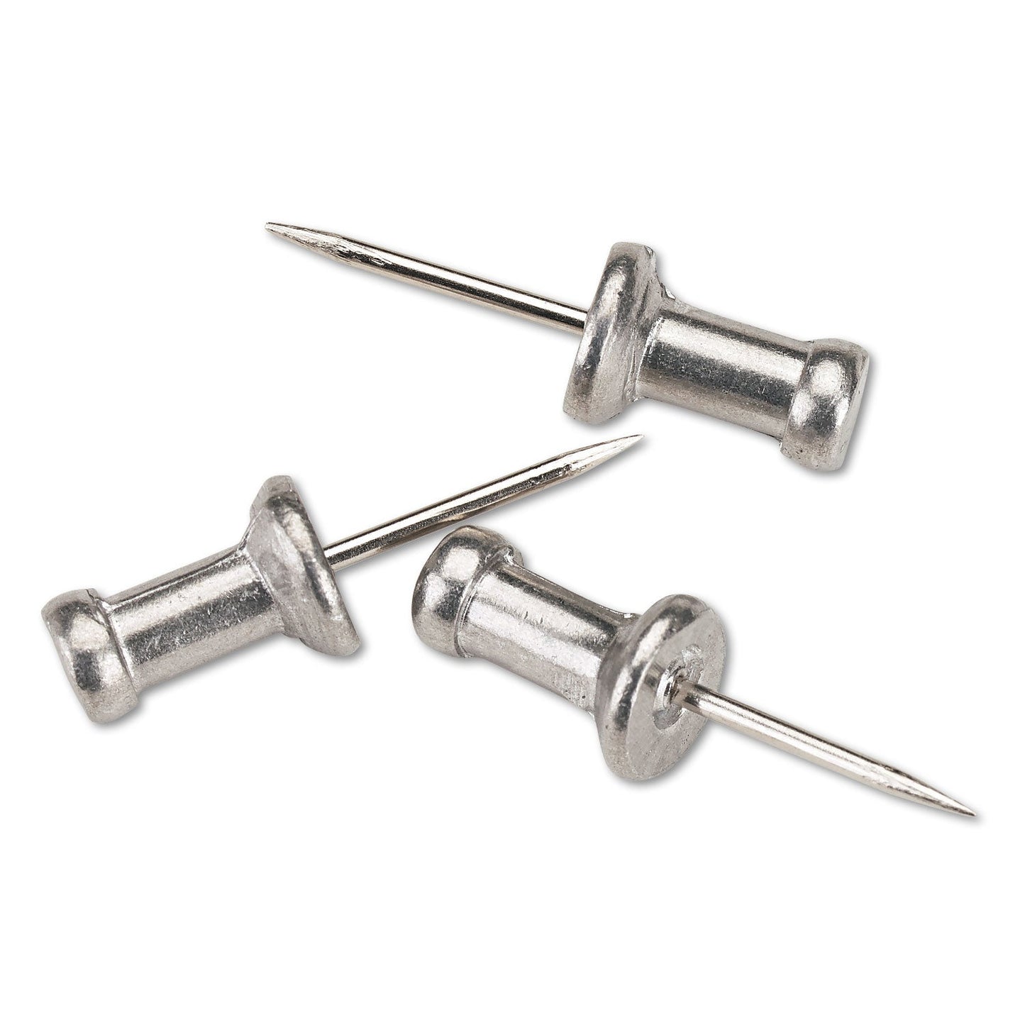 GEM Aluminum Head Push Pins, Aluminum, Silver, 0.5", 100/Box