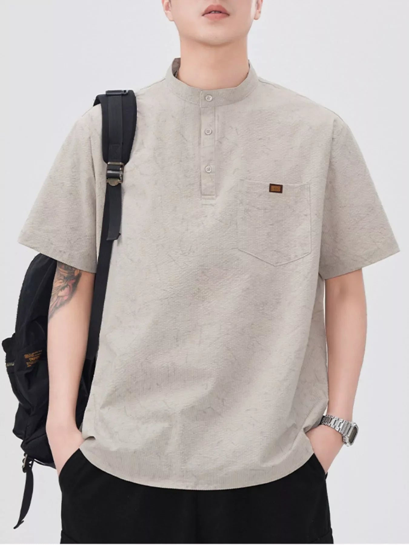 Men's Plus Size Button Detail Short Sleeve Top