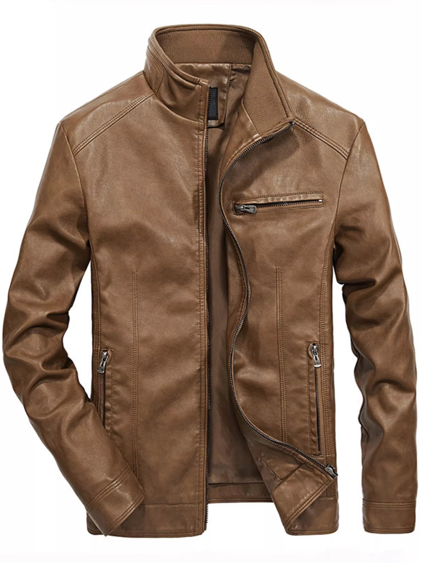 Men's Plus Size Zip Up Leather Moto Jacket