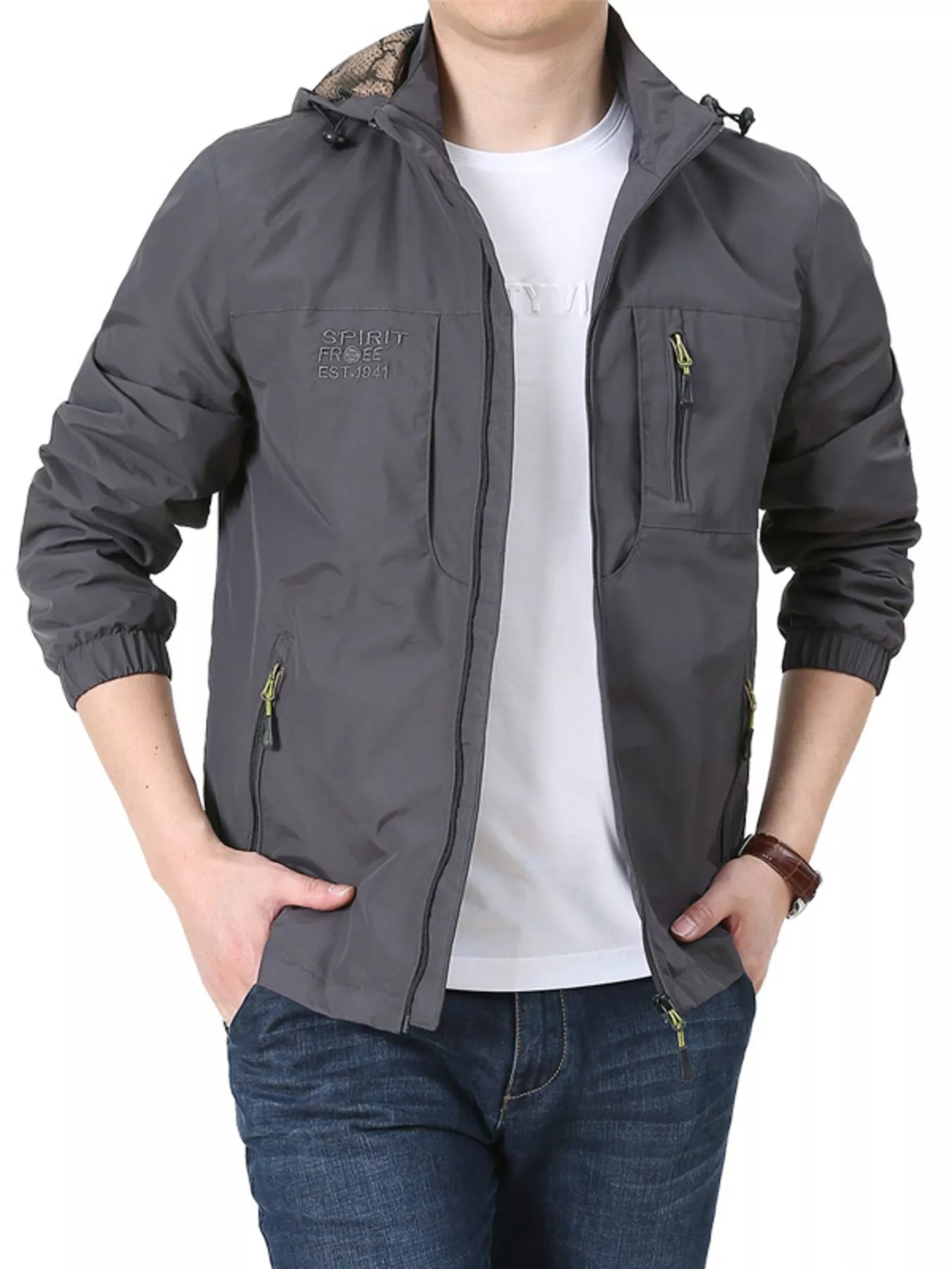Men's Plus Size Lightweight Hooded Windproof Outdoor Jacket